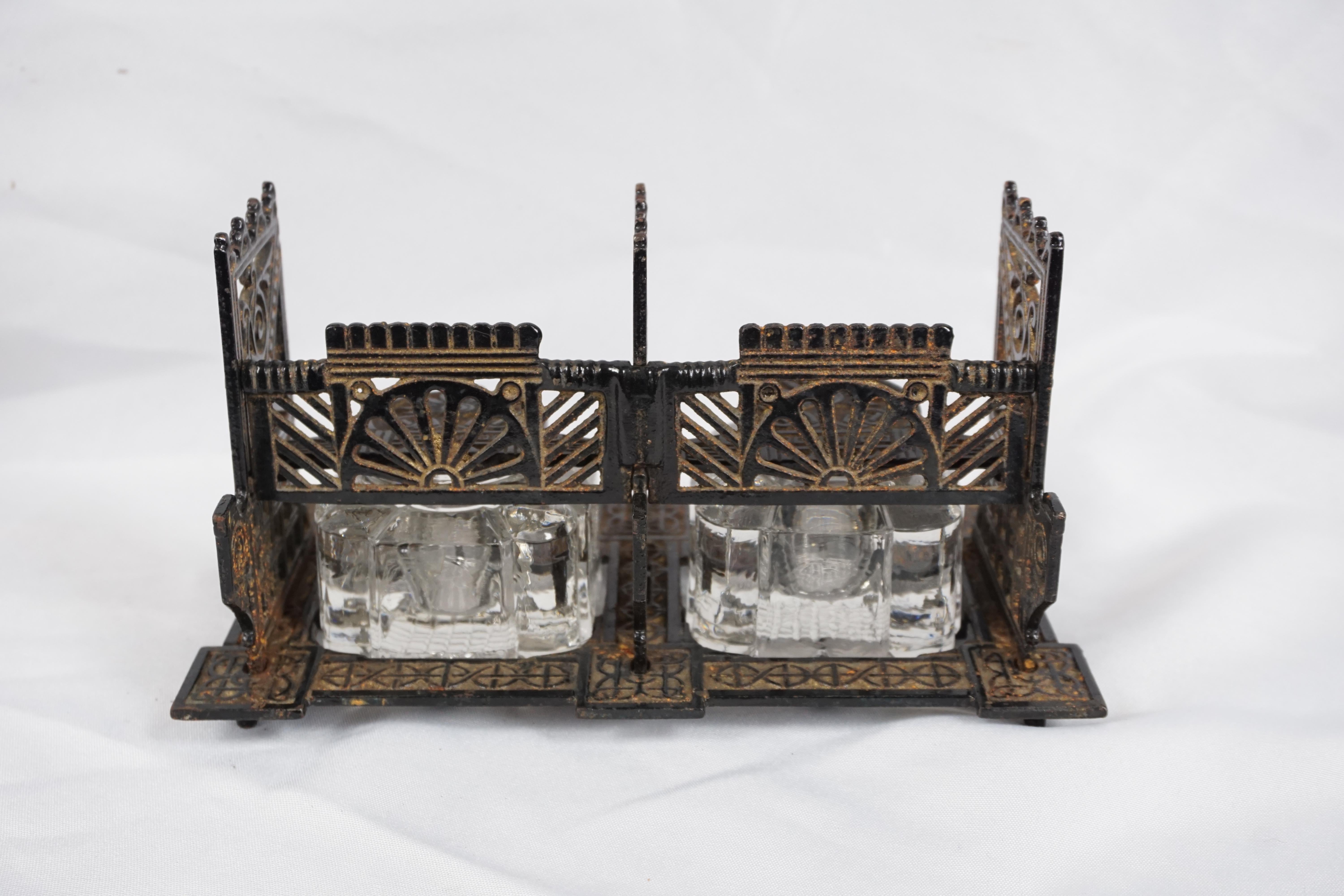 Late 19th Century Antique Metal Inkwell, Victorian Double Inkstand, England 1890, H302 For Sale