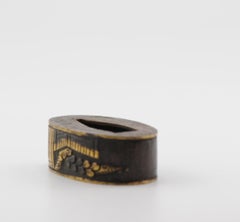 Antique Metal Japanese Fuchi for Katana with Gold decoration Edo Period