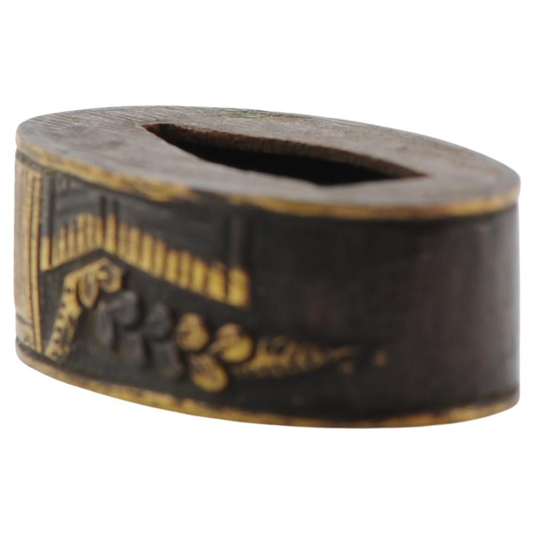 Antique Metal Japanese Fuchi for Katana with Gold decoration Edo Period