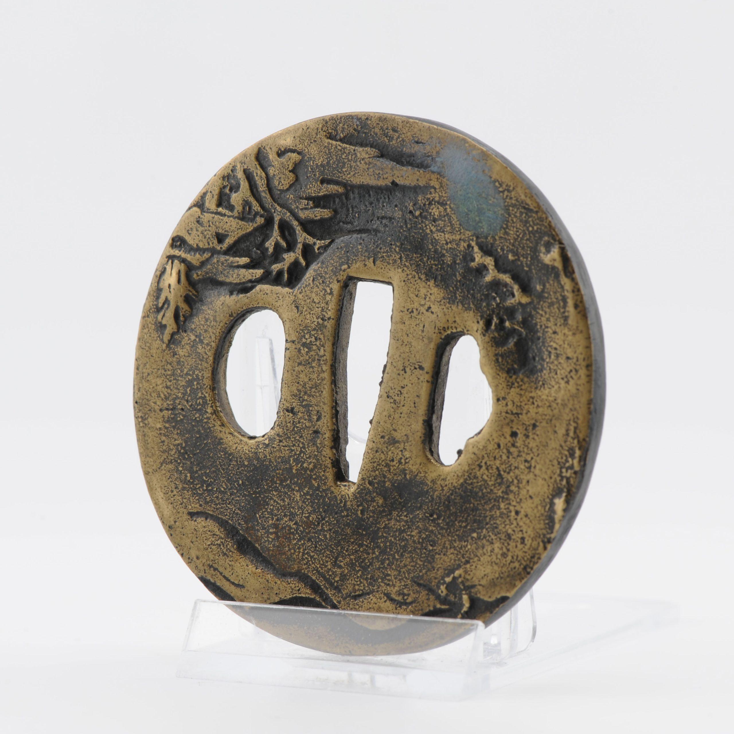 Antique Metal Japanese Tsuba Tosogu with Buddhist Literati in Landscape For Sale 7