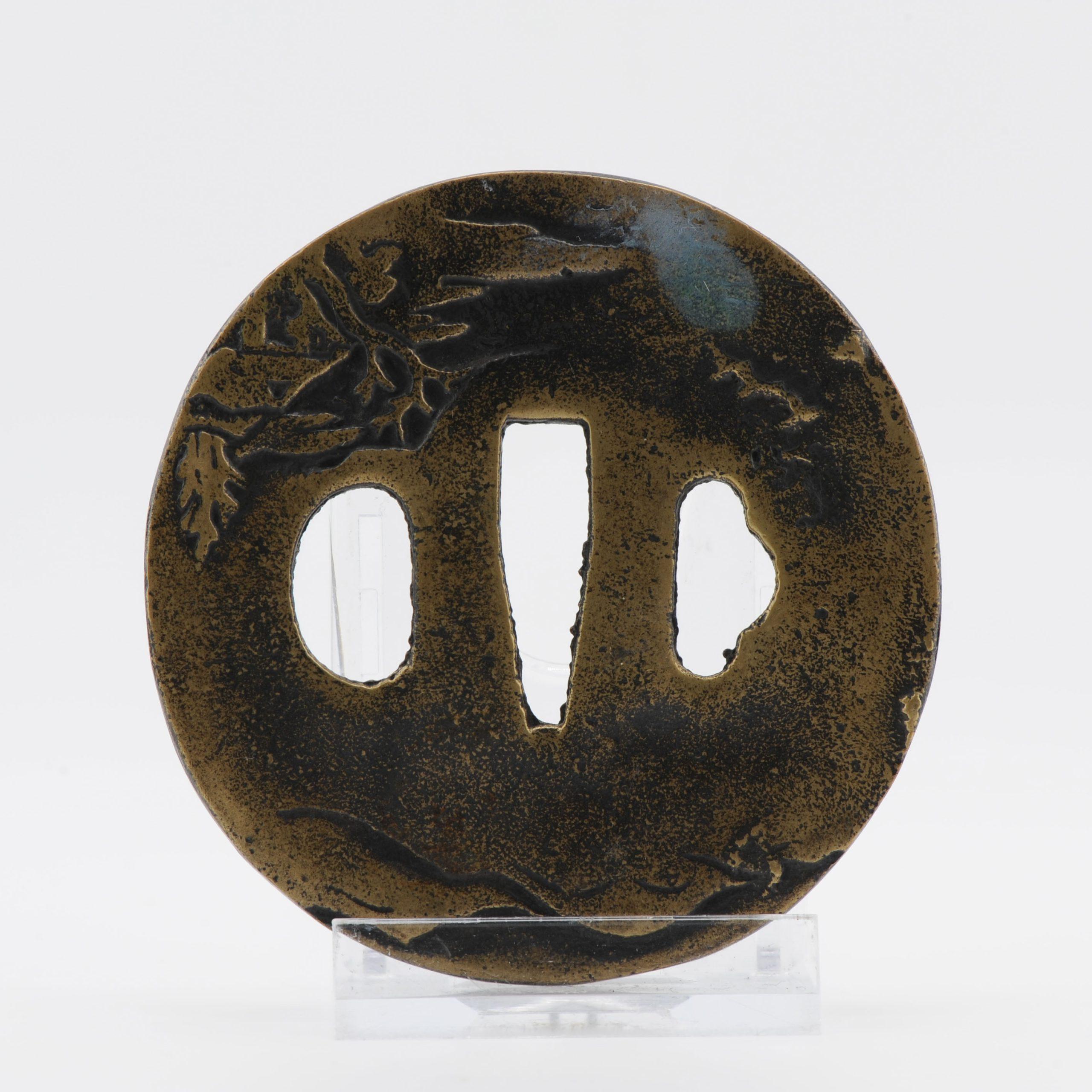 Antique Metal Japanese Tsuba Tosogu with Buddhist Literati in Landscape In Excellent Condition For Sale In Amsterdam, Noord Holland
