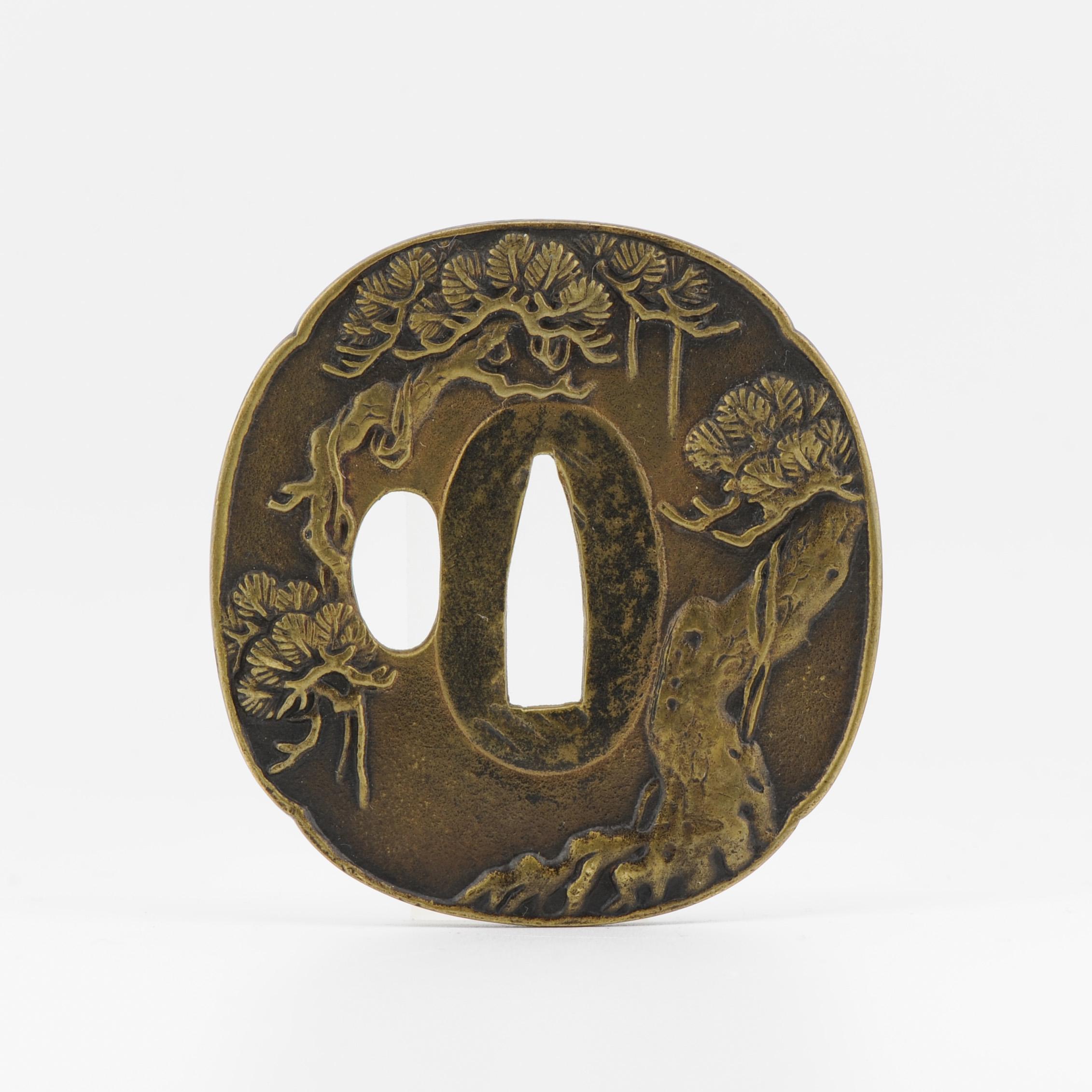 Antique Metal Japanese Tsuba Tosogu with Pine tree. Top quality For Sale 3
