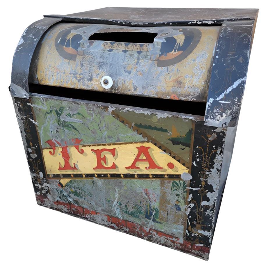 Grande boîte à thé ancienne en métal pour les magasins généraux et de comté