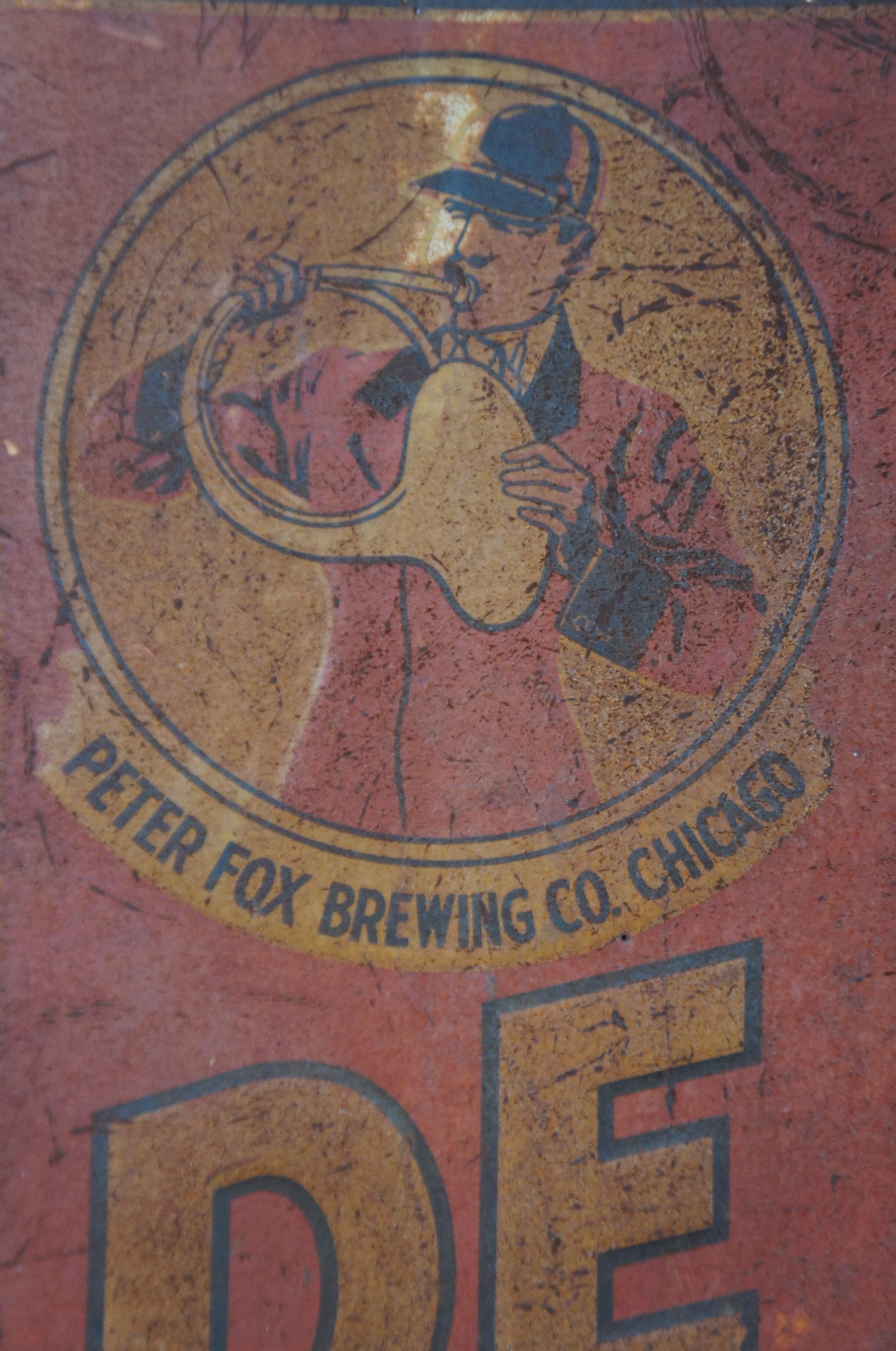 Industrial Antique Metal Peter Fox Brewing Deluxe Beer Advertising Sign Chicago