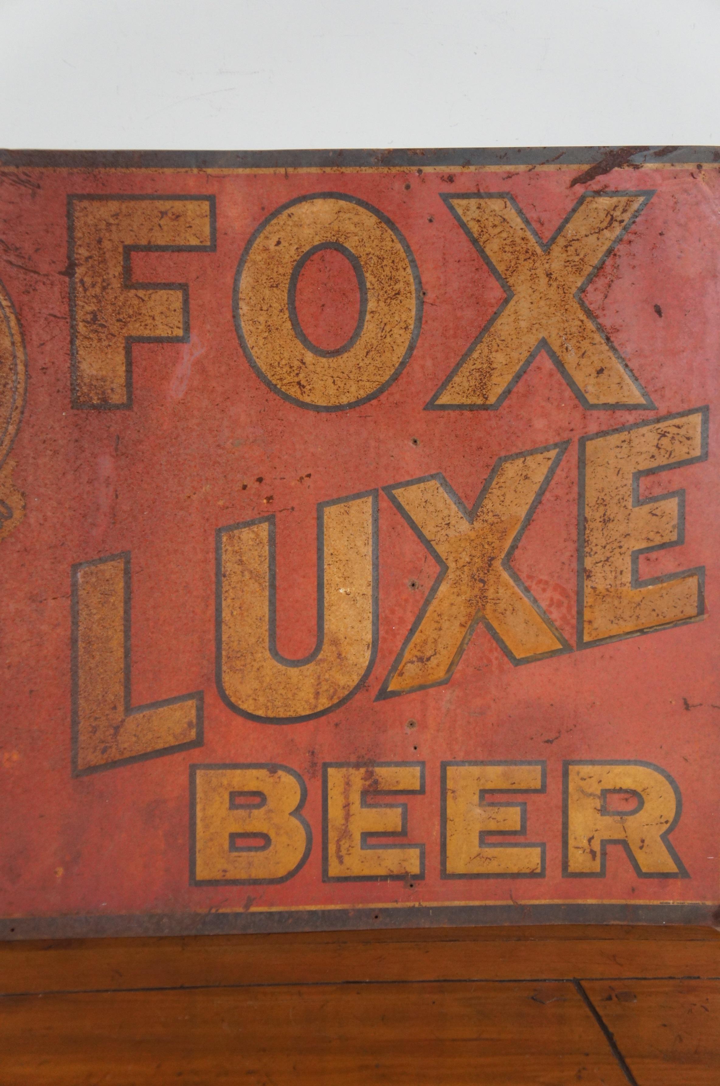 Antique Metal Peter Fox Brewing Deluxe Beer Advertising Sign Chicago In Good Condition In Dayton, OH