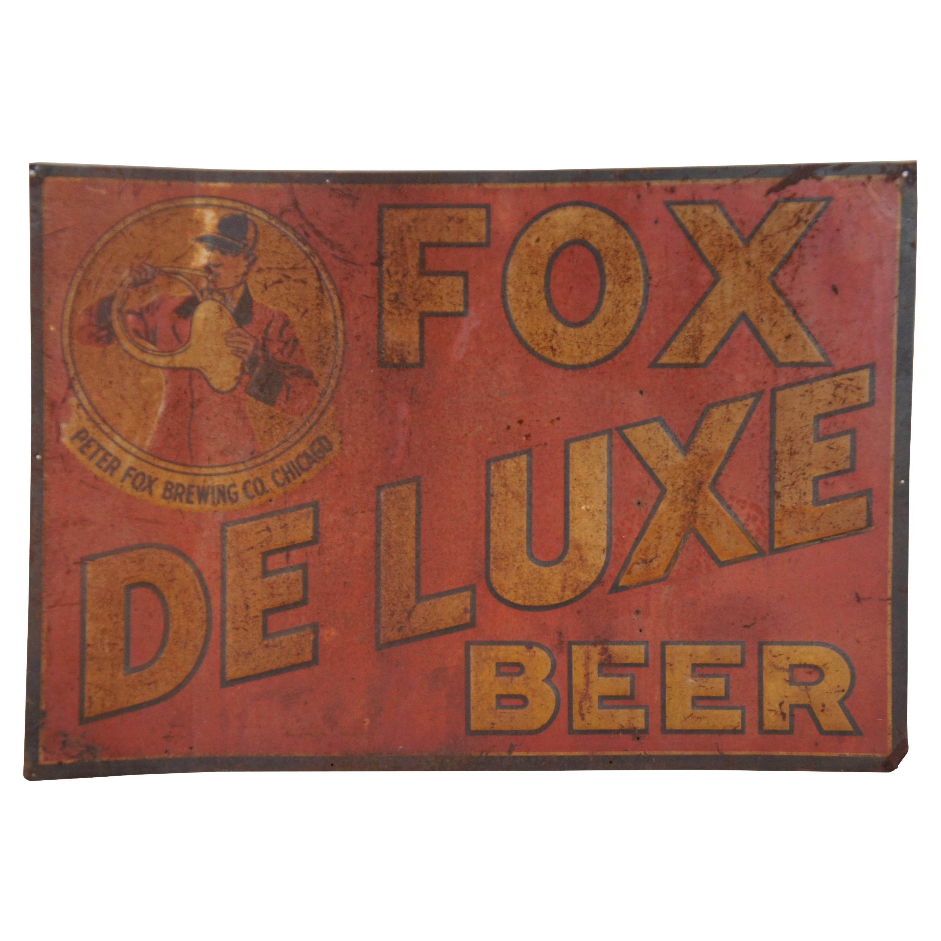 Antique Metal Peter Fox Brewing Deluxe Beer Advertising Sign Chicago