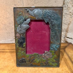 Antique Metal Picture Frame Peacocks and Floral Motifs Japanese Meiji Period