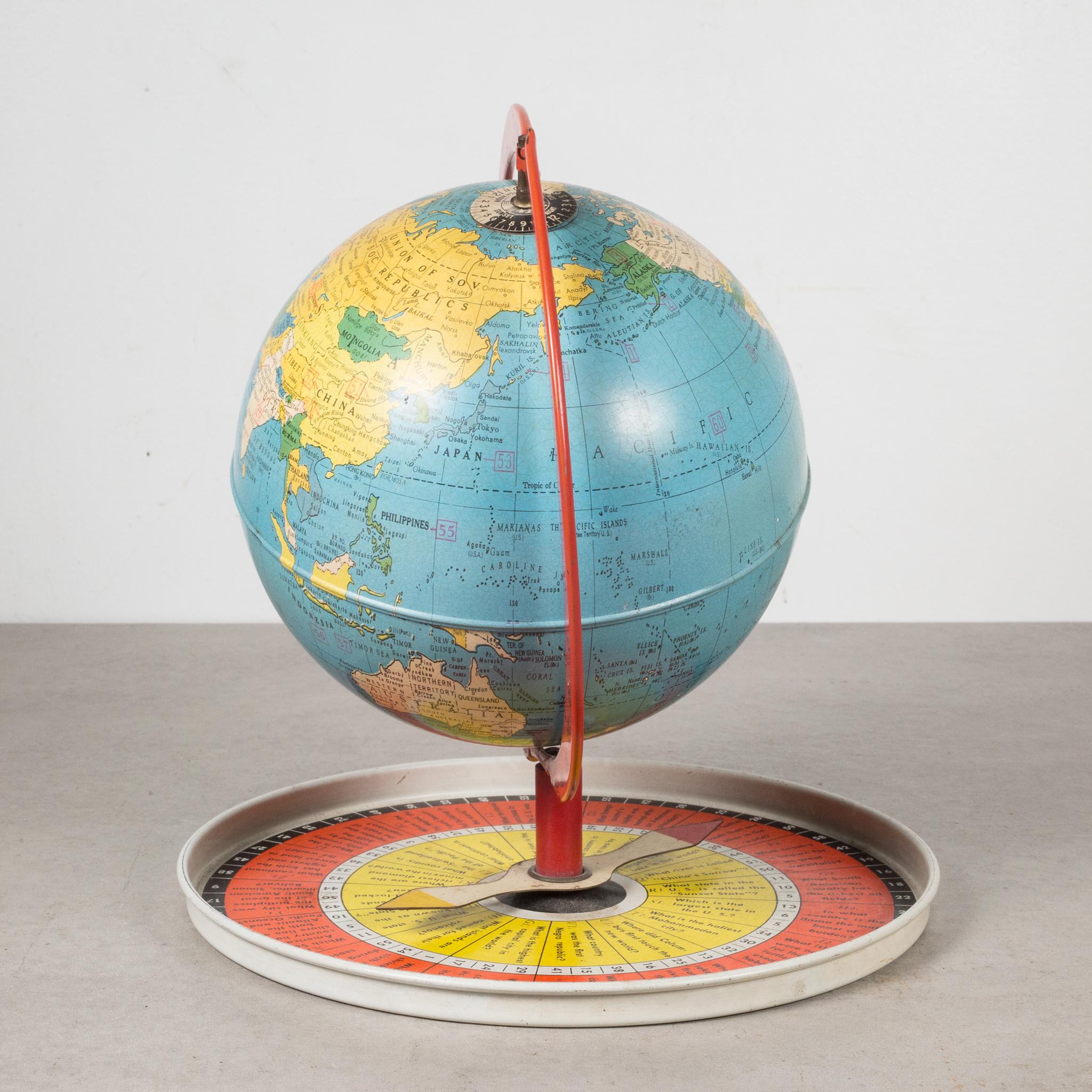 Mid-Century Modern Antique Metal Replogle Travel Game Globe c.1950