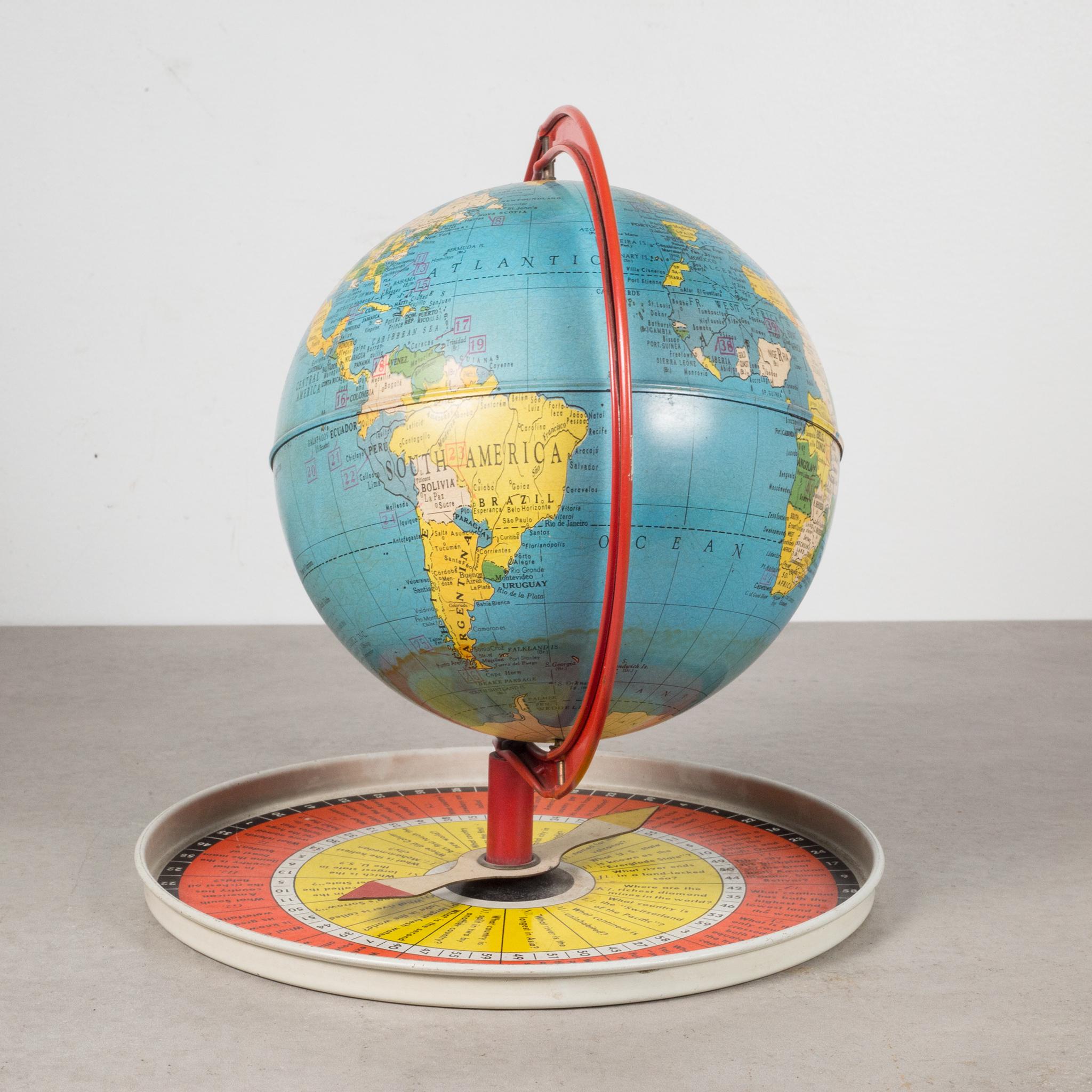 20th Century Antique Metal Replogle Travel Game Globe c.1950
