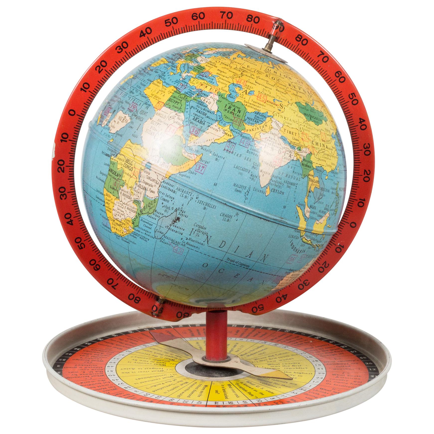 Antique Metal Replogle Travel Game Globe c.1950