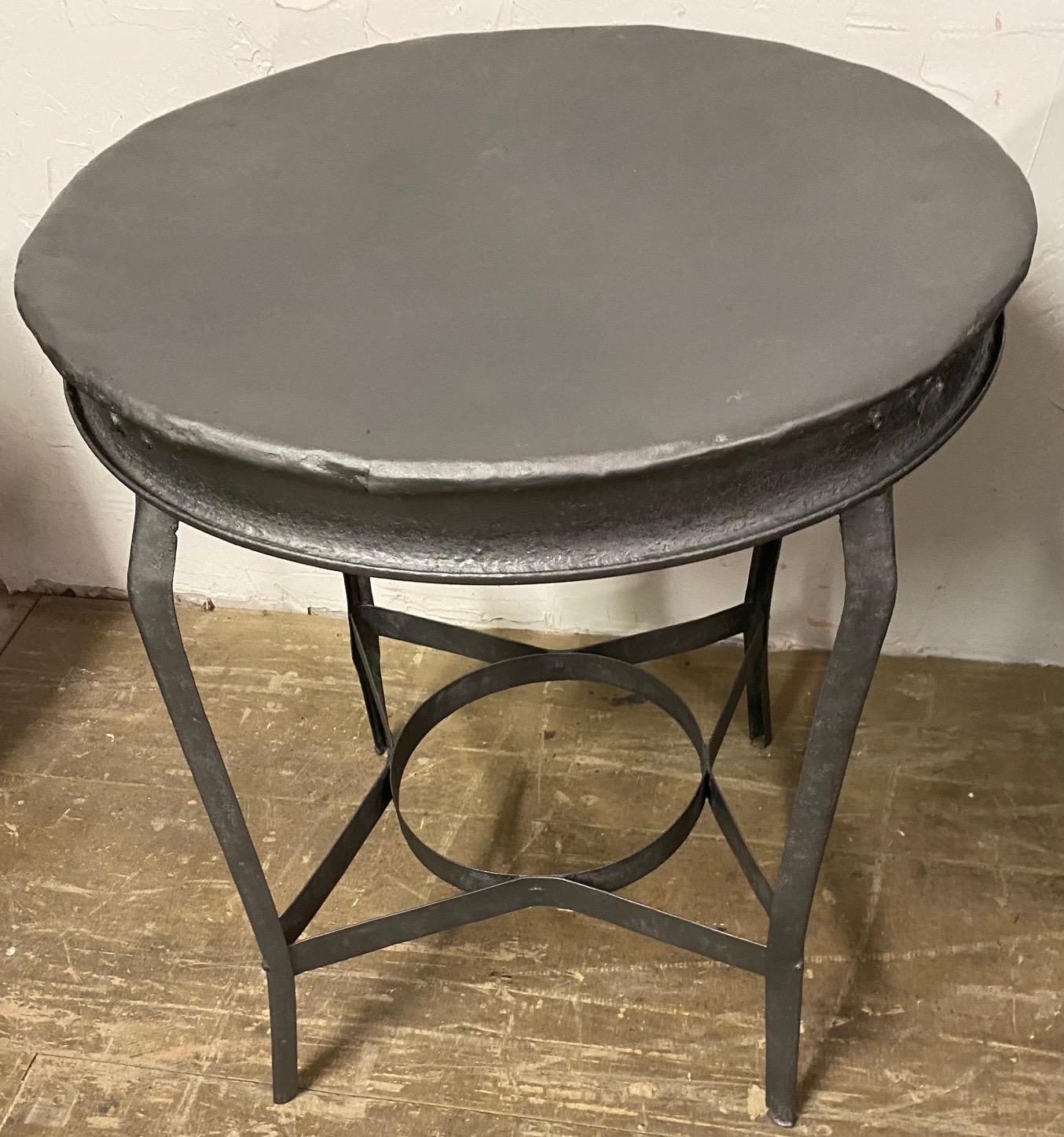 Rustic Antique Metal Round Occasional Table