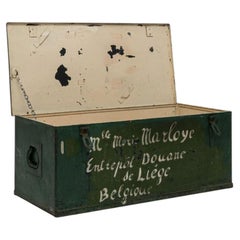 Antique Metal Suitcase from France, 1900s, Vintage Trunk with History