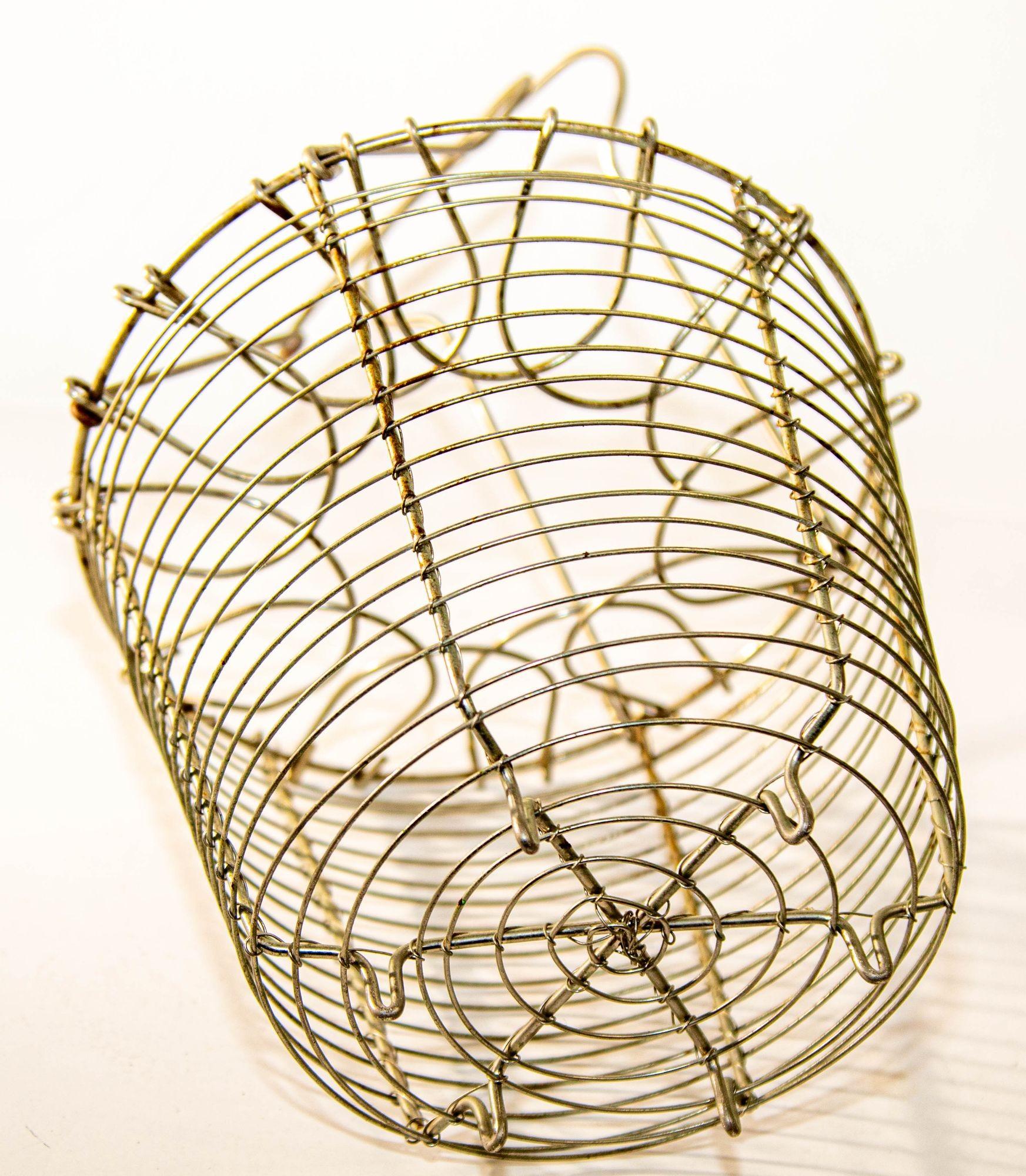 Antique Metal Wire Egg Basket Rustic French Farmhouse Decor For Sale 3