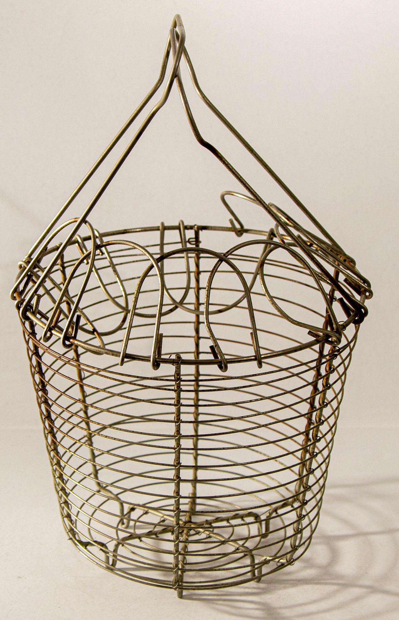 Antique Metal Wire Egg Basket Rustic French Farmhouse Decor For Sale 5