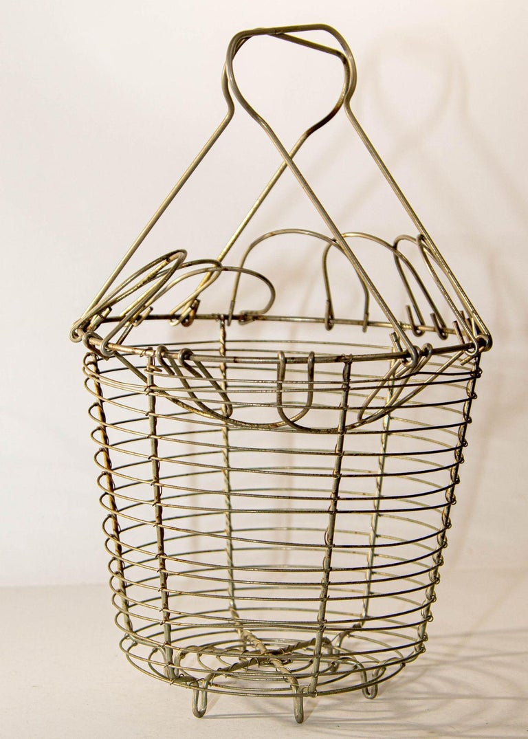 Antique Metal Wire Egg Basket Rustic French Farmhouse Decor For Sale at