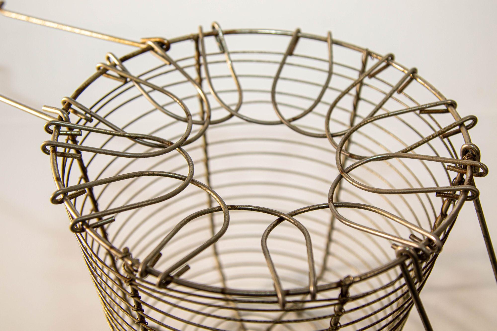 French Provincial Antique Metal Wire Egg Basket Rustic French Farmhouse Decor For Sale