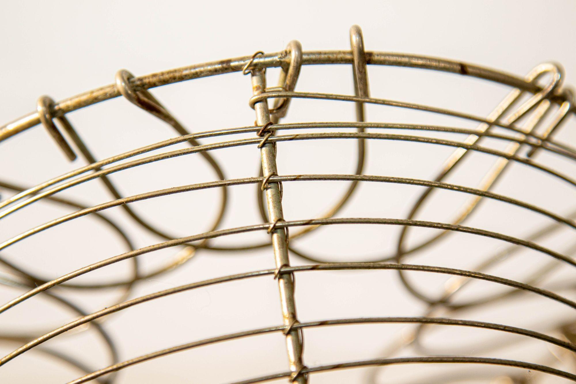 Antique Metal Wire Egg Basket Rustic French Farmhouse Decor In Good Condition For Sale In North Hollywood, CA