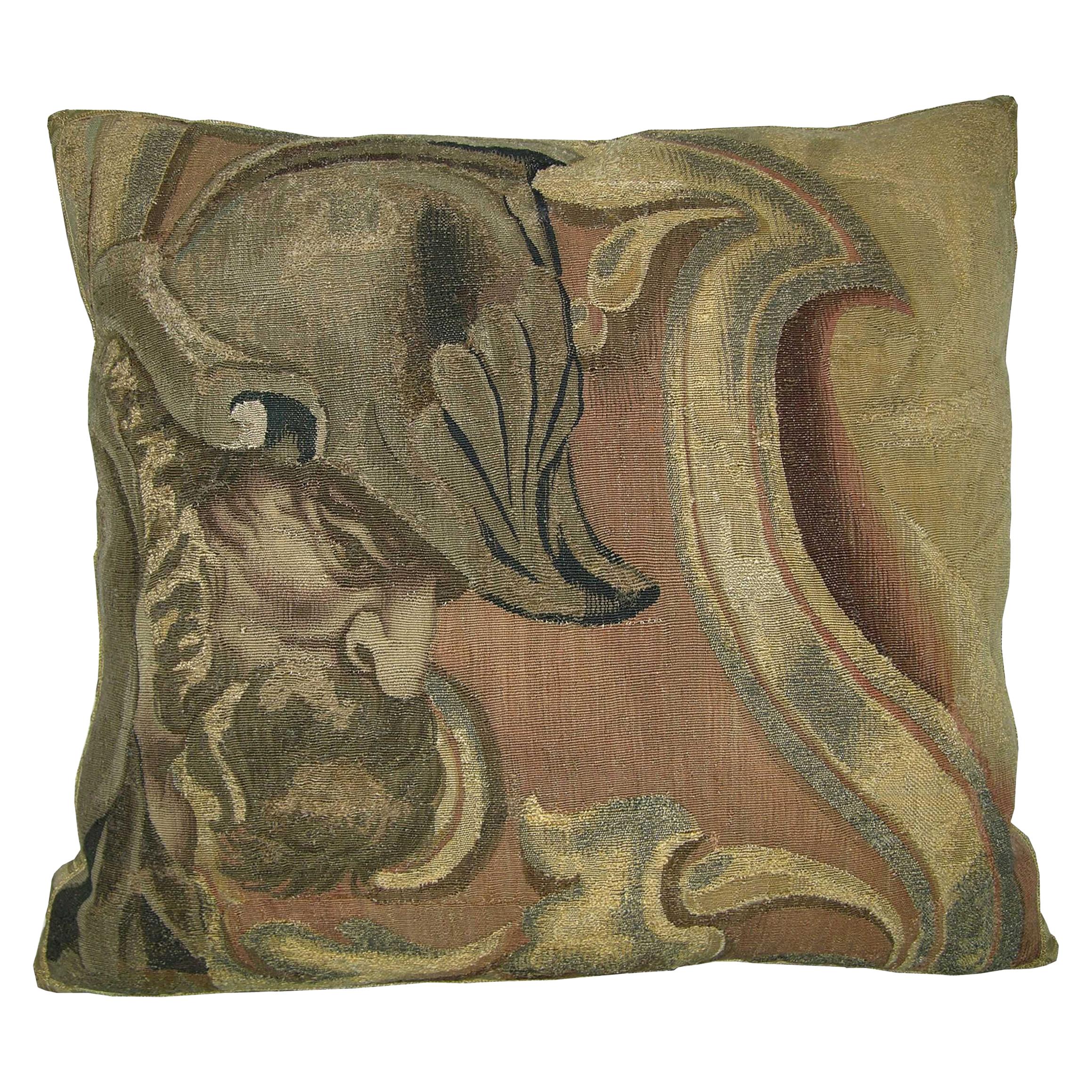 Antique Metallic Brussels Tapestry Pillow, circa 17th Century 1772p For Sale