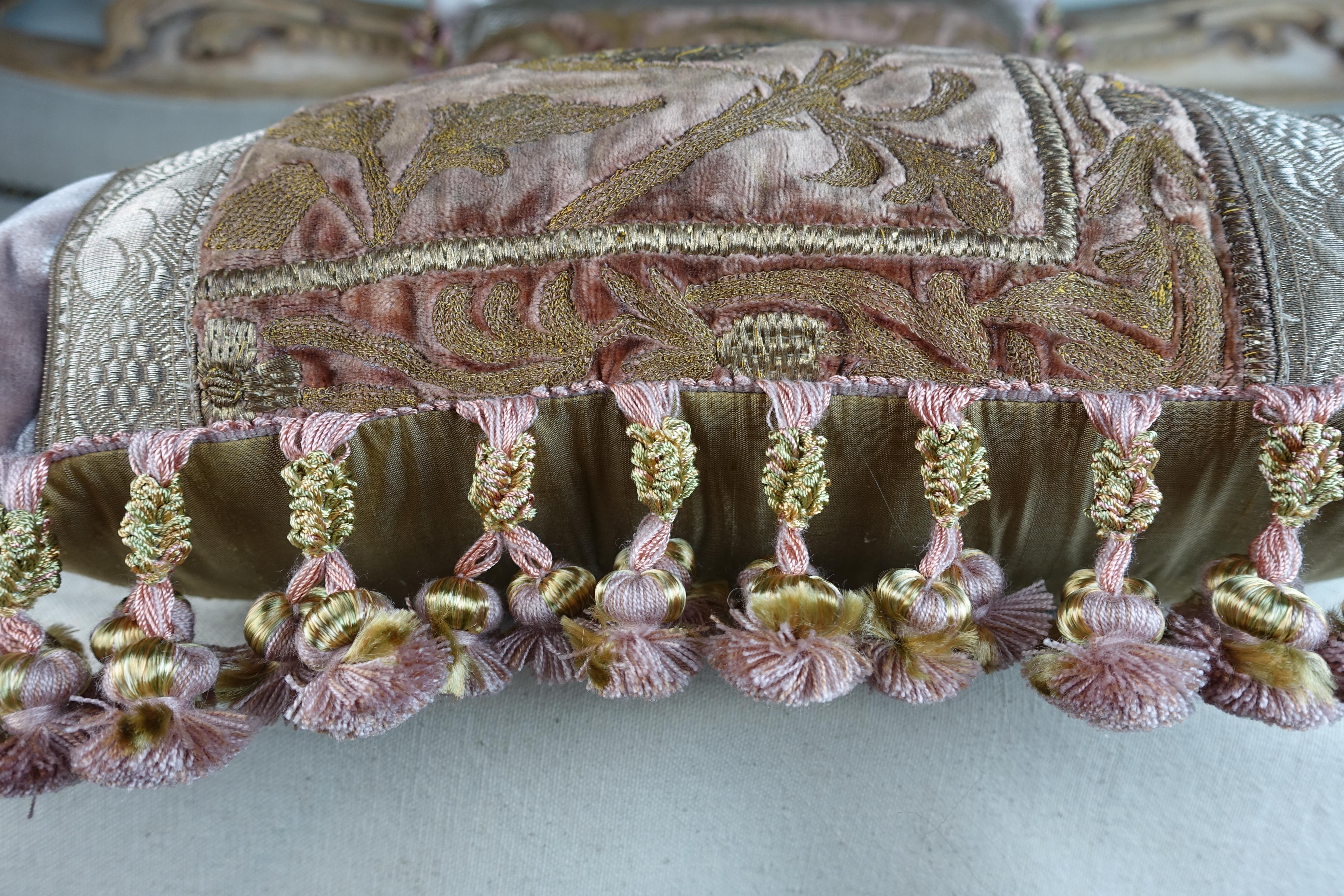 Unknown Antique Metallic Embroidered Textile Pillows, Pair