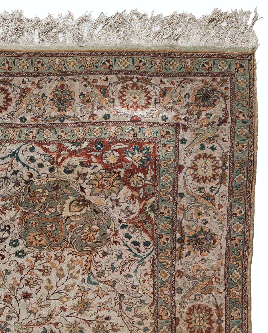 Beaux Arts Antique Metallic Silver and Rose Turkish Kayseri Silk Area Rug For Sale