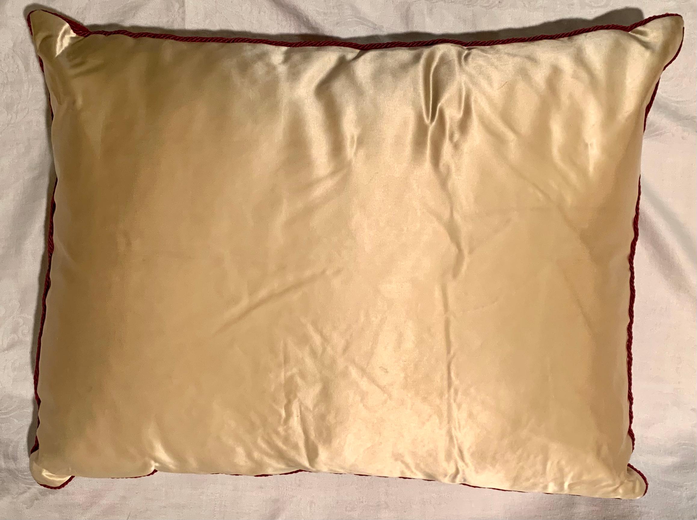 Antique Metallic Thread Burgundy Textured Velvet Large Baroque Style Pillow In Good Condition For Sale In New York, NY