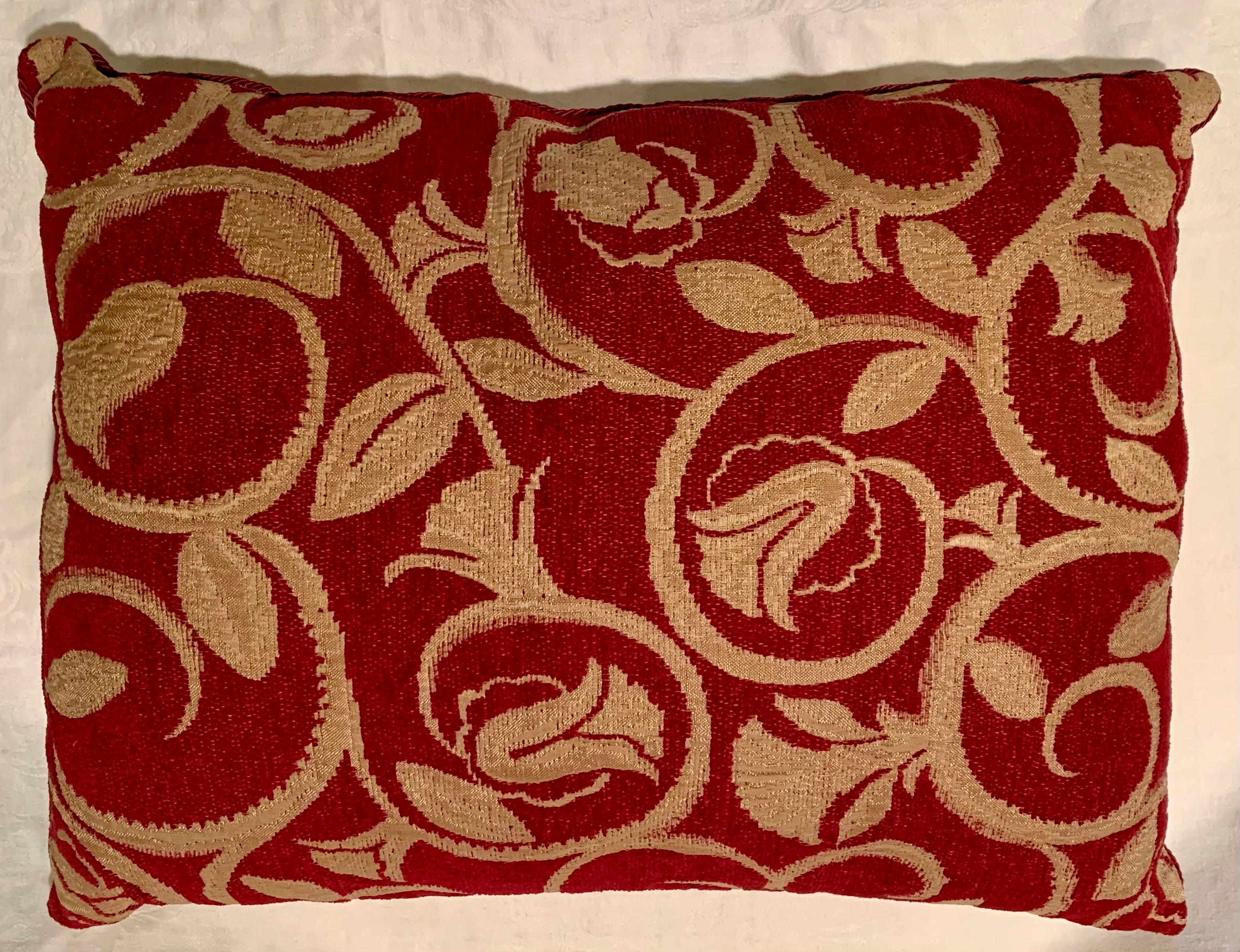 19th Century Antique Metallic Thread Burgundy Textured Velvet Large Baroque Style Pillow For Sale