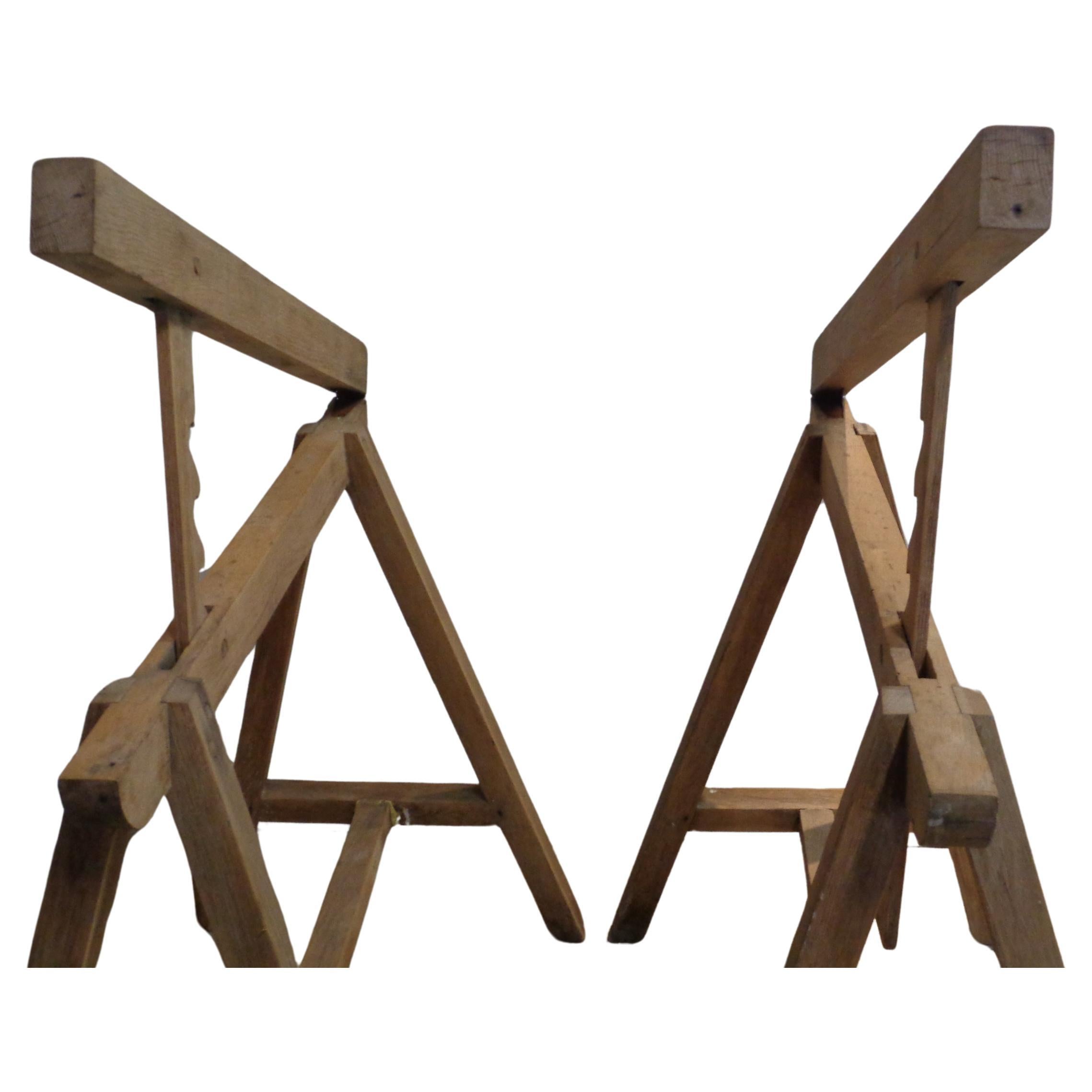 Hand-Crafted Antique Adjustable Sawhorses, Circa 1900 For Sale