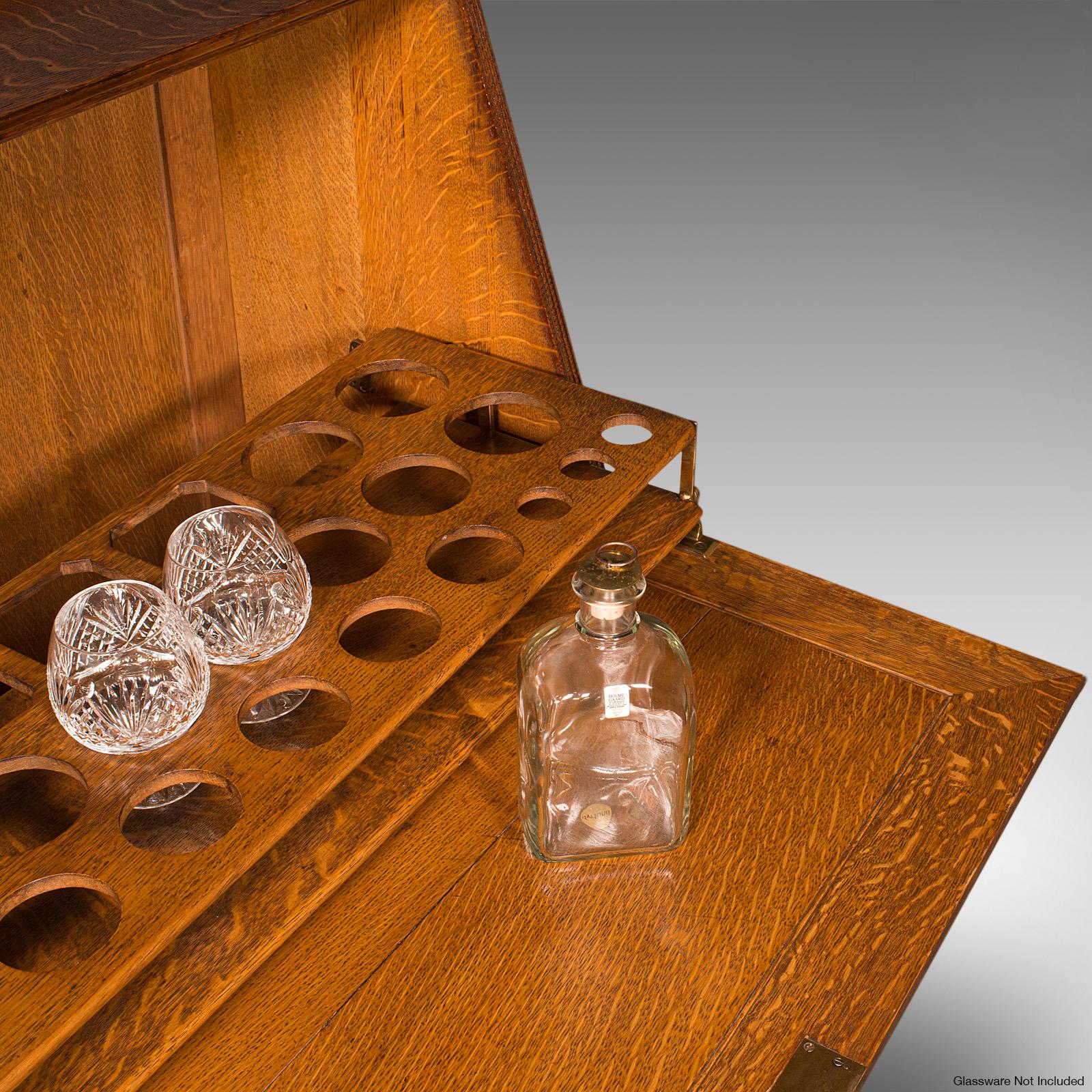 Antique Metamorphic Drink Cabinet, English Oak, Bureau Form, Cocktail, Victorian For Sale 4