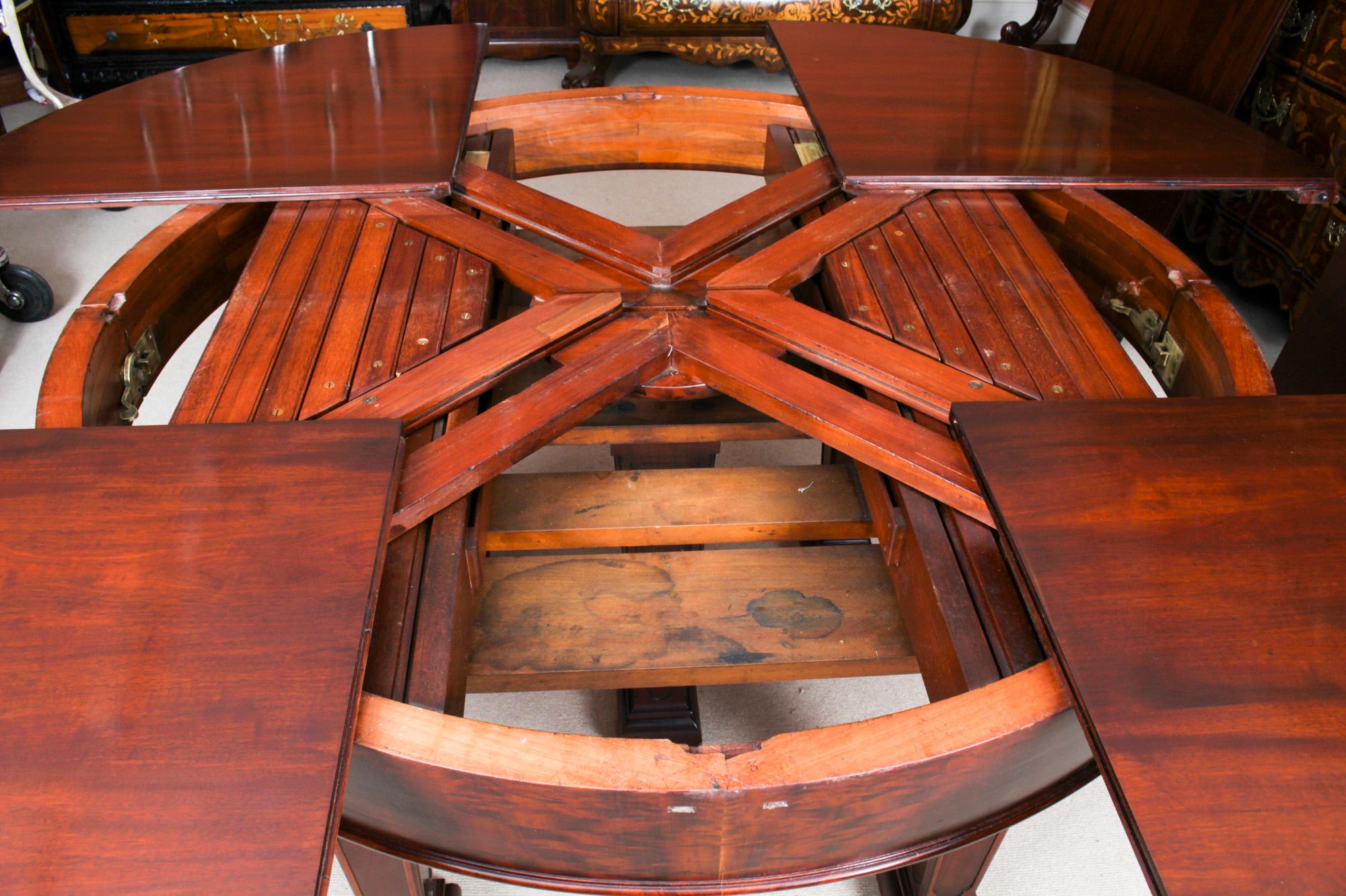 Antique Metamorphic Mahogany Jupe Dining Table & 12 Chairs, 19th C 8