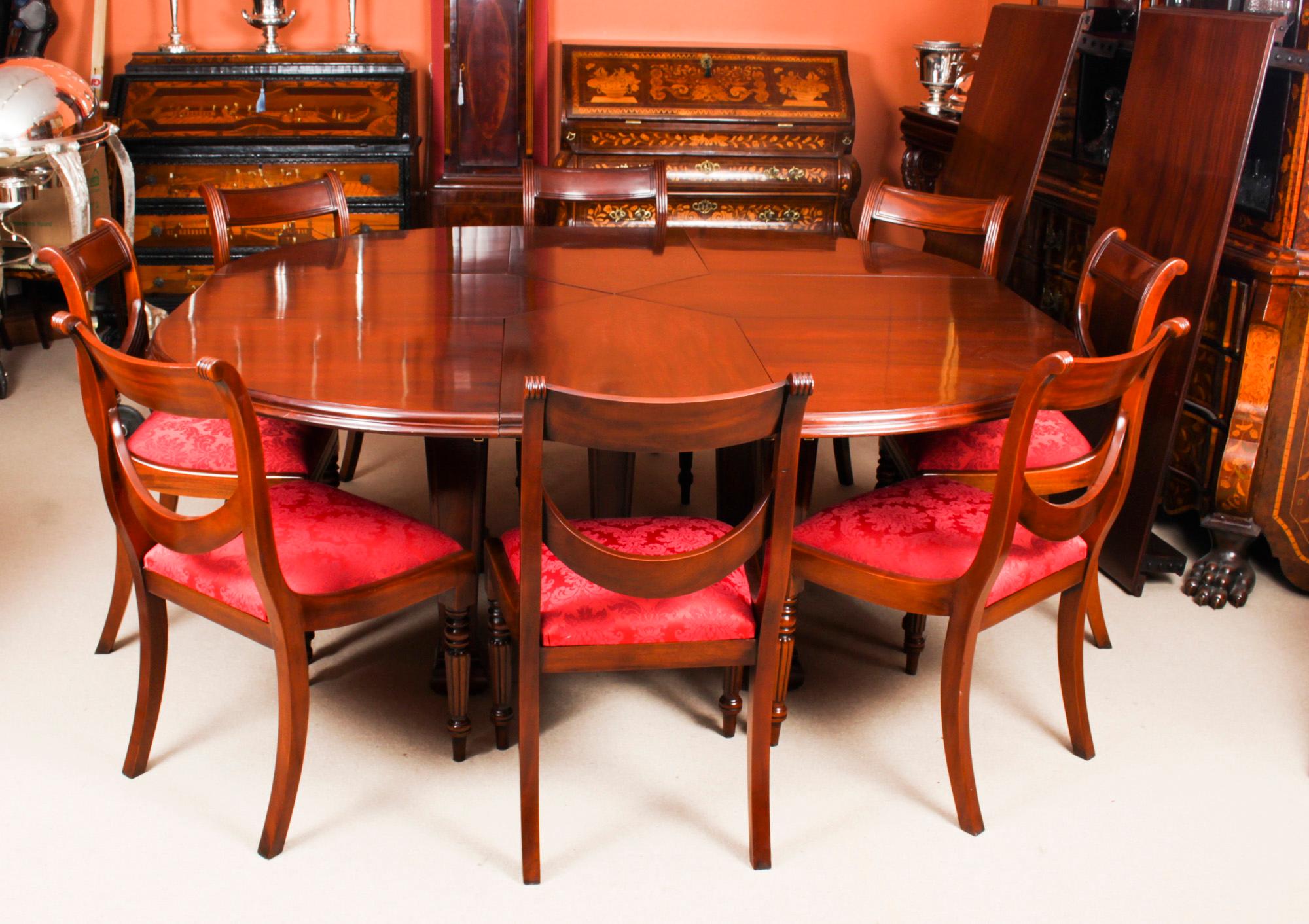 Victorian Antique Metamorphic Mahogany Jupe Dining Table & 12 Chairs, 19th C