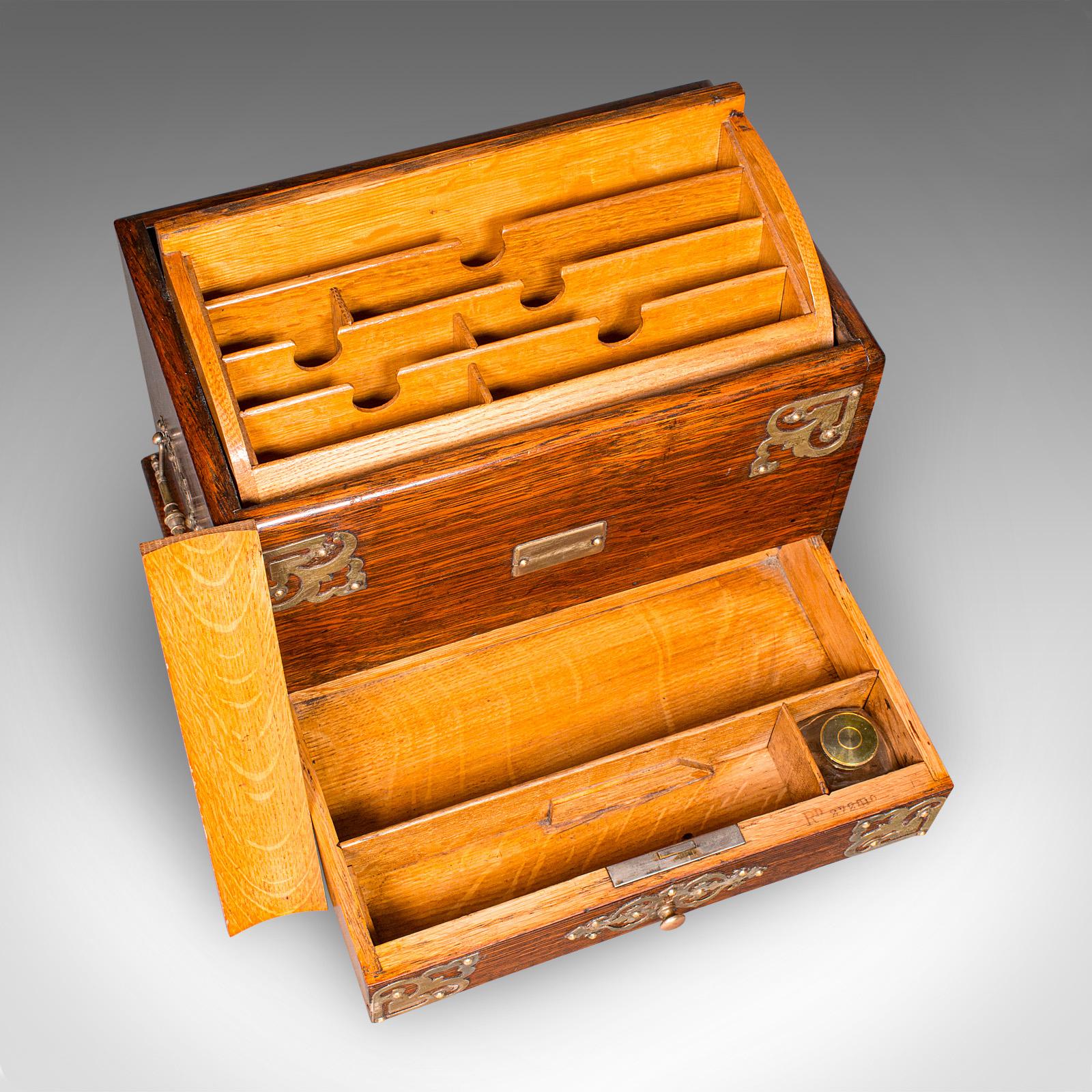 Antique Metamorphic Stationery Case, English Oak Rotating Writing Box, Edwardian For Sale 4