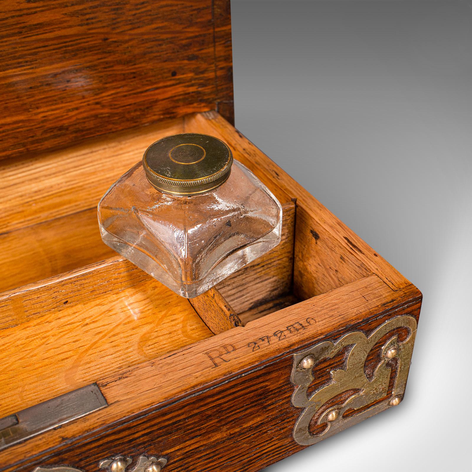 Antique Metamorphic Stationery Case, English Oak Rotating Writing Box, Edwardian For Sale 6
