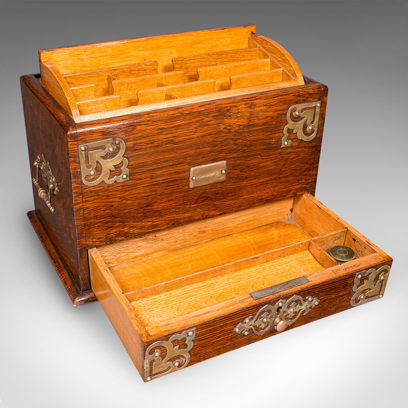 British Antique Metamorphic Stationery Case, English Oak Rotating Writing Box, Edwardian For Sale