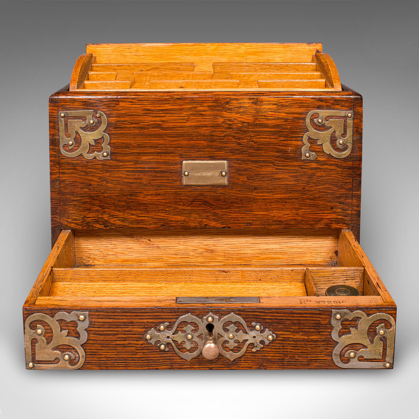 20th Century Antique Metamorphic Stationery Case, English Oak Rotating Writing Box, Edwardian For Sale