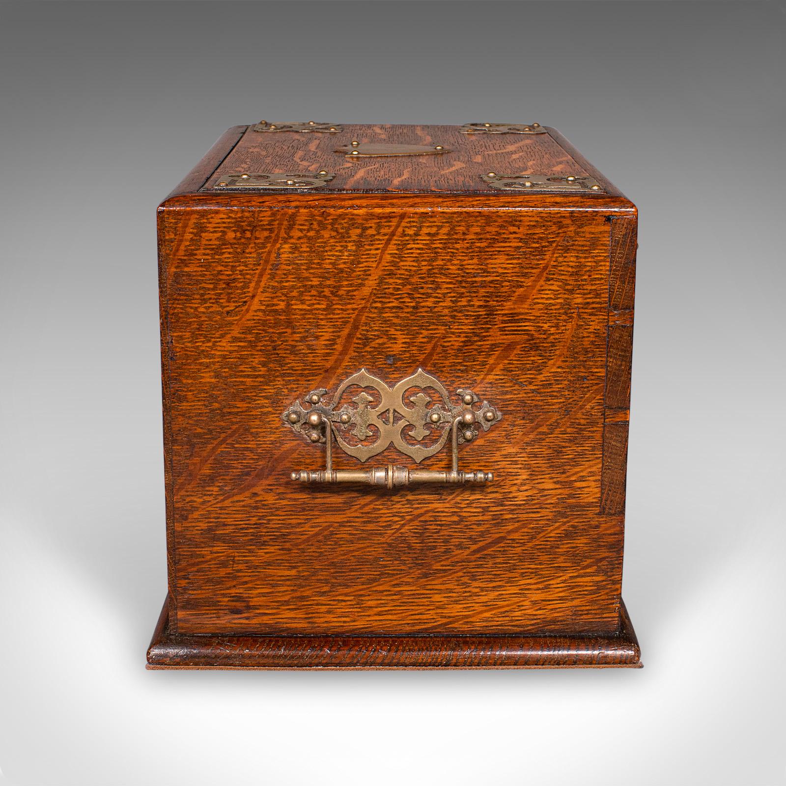 Brass Antique Metamorphic Stationery Case, English Oak Rotating Writing Box, Edwardian For Sale