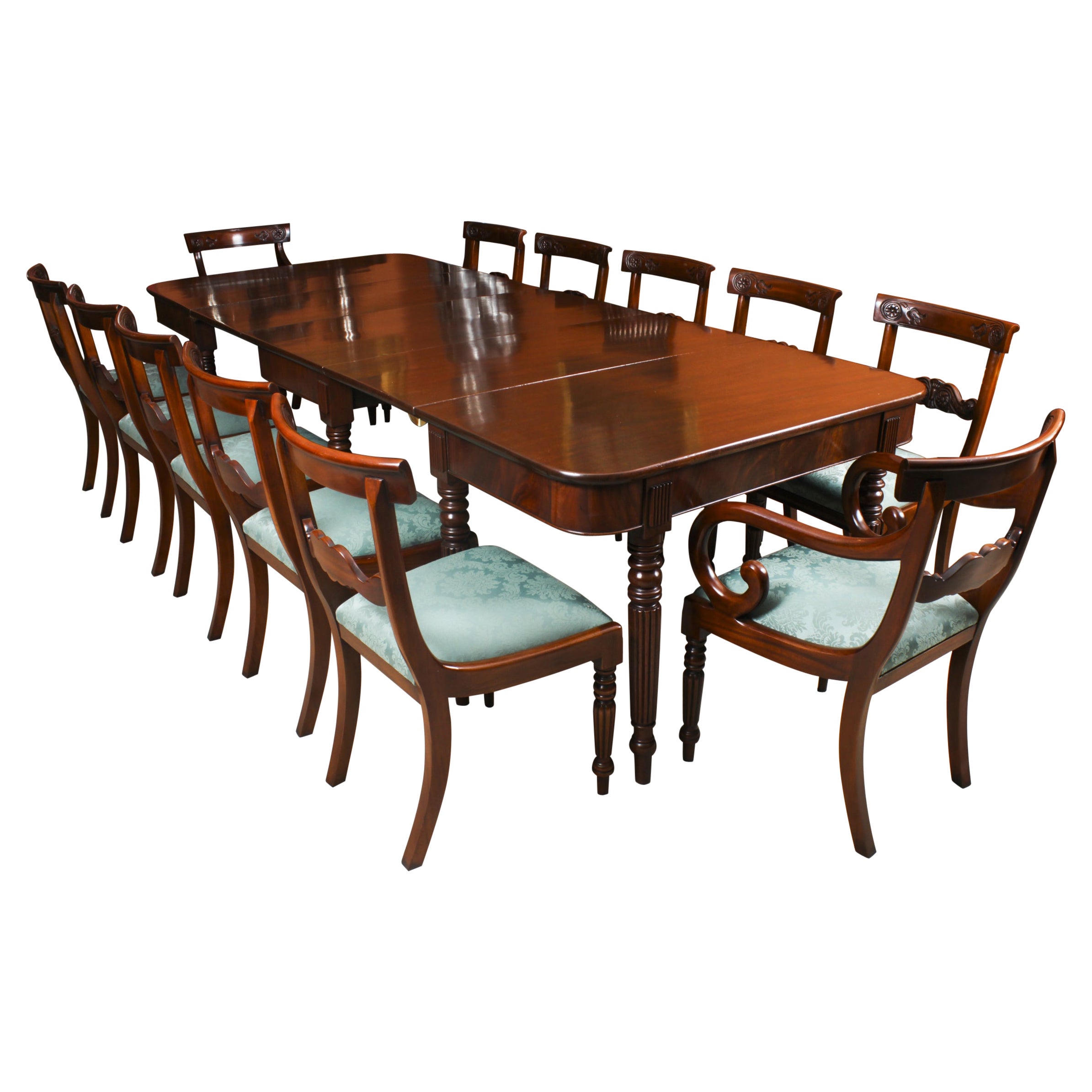 Antique Metamorphic Victorian Mahogany Dining Table & 12 Chairs 19th C