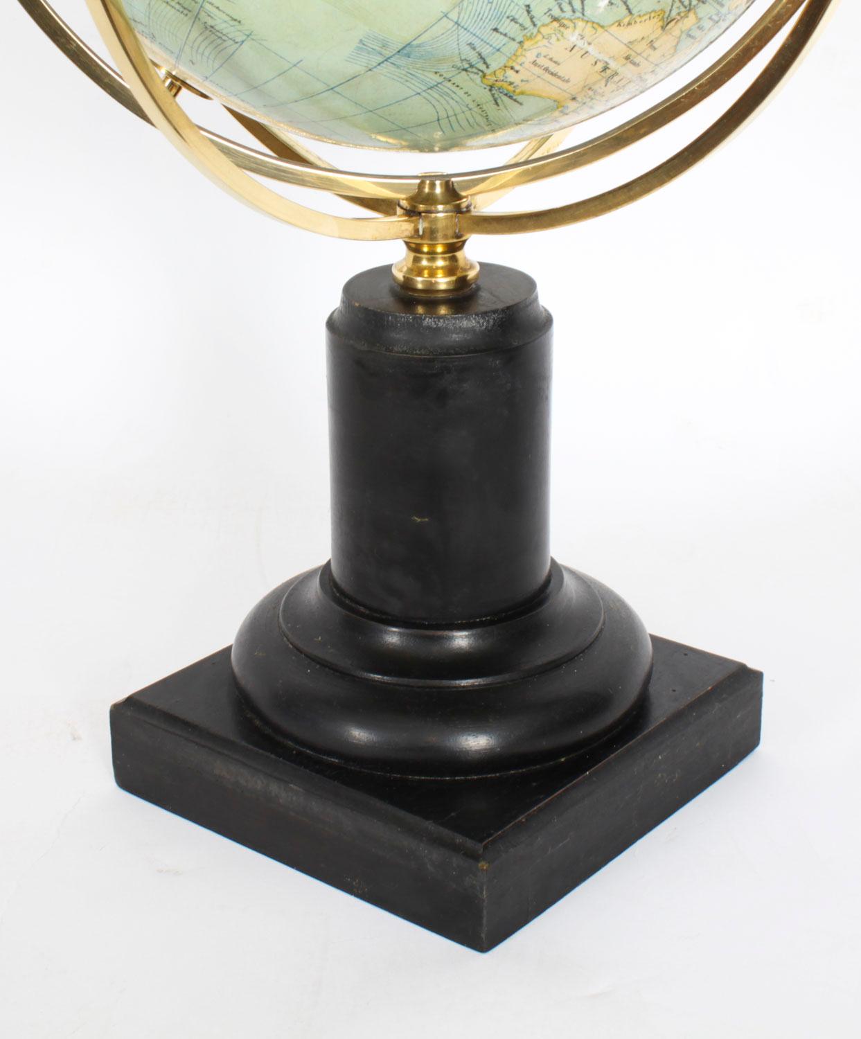 French Antique Metrique Library Globe on Stand by G.Thomas, Paris Early 20th Century