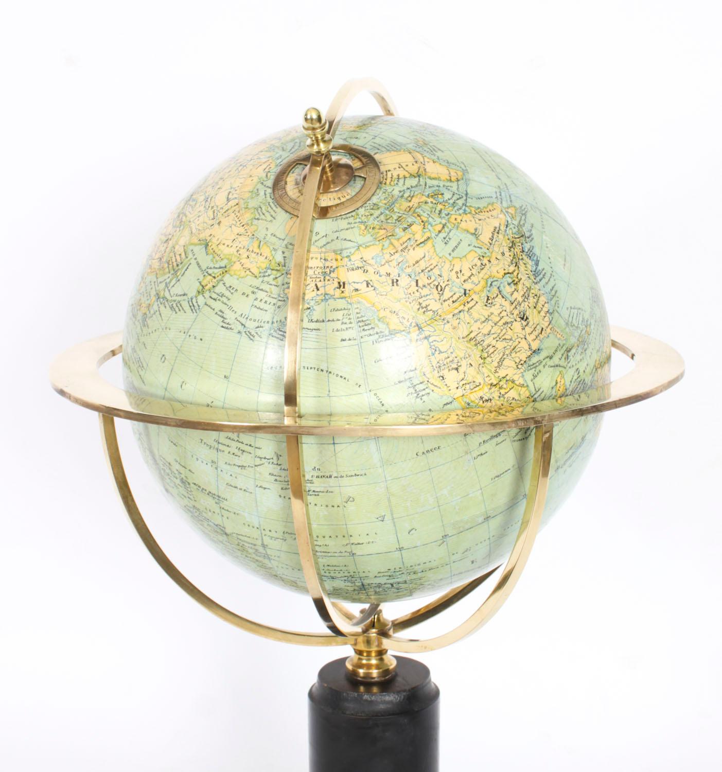 Brass Antique Metrique Library Globe on Stand by G.Thomas, Paris Early 20th Century