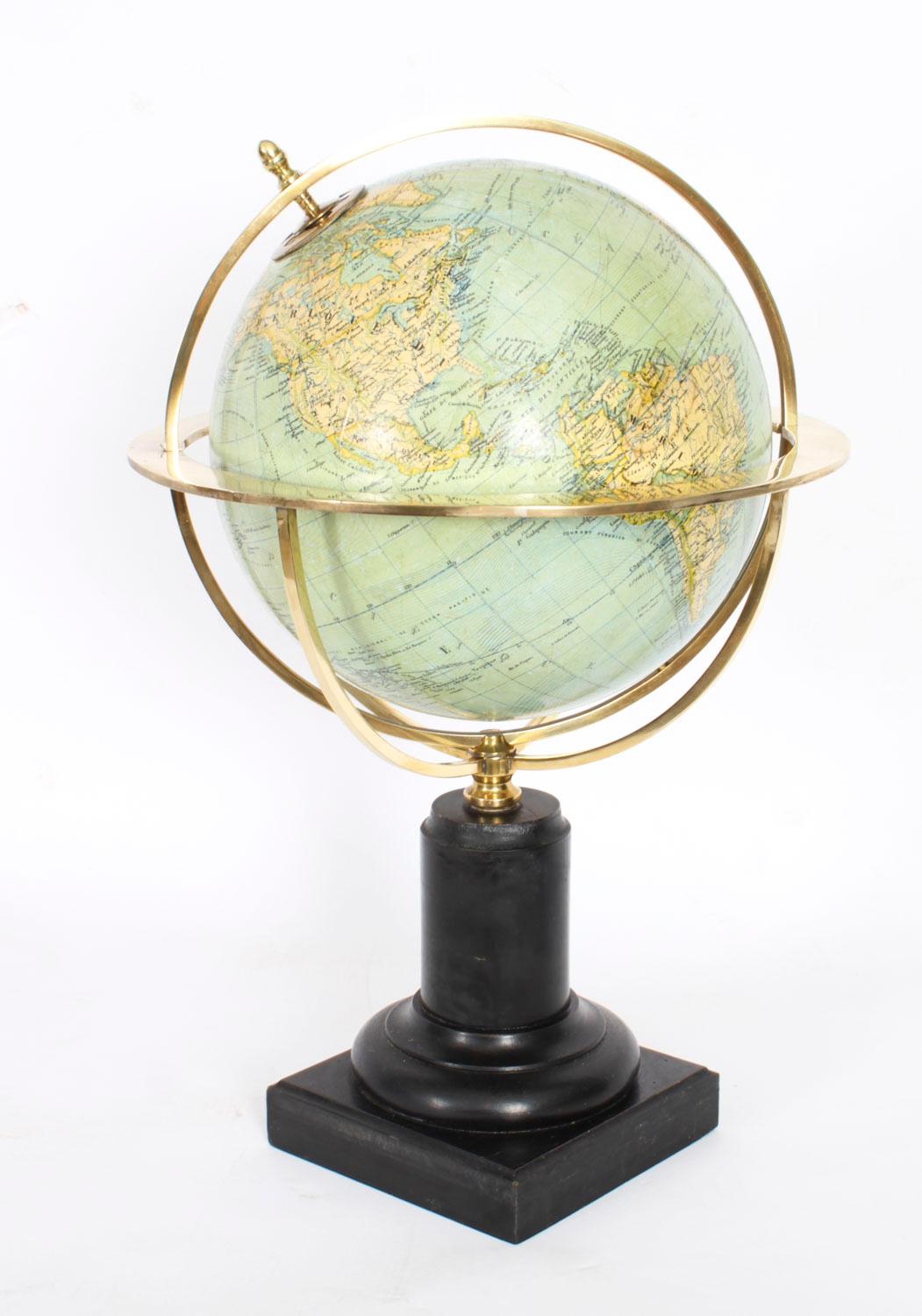 Antique Metrique Library Globe on Stand by G.Thomas, Paris Early 20th Century 1