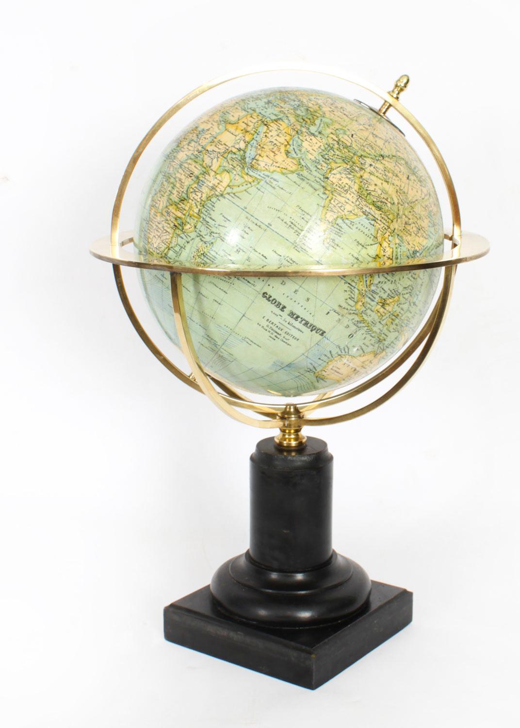 Antique Metrique Library Globe on Stand by G.Thomas, Paris Early 20th Century 4
