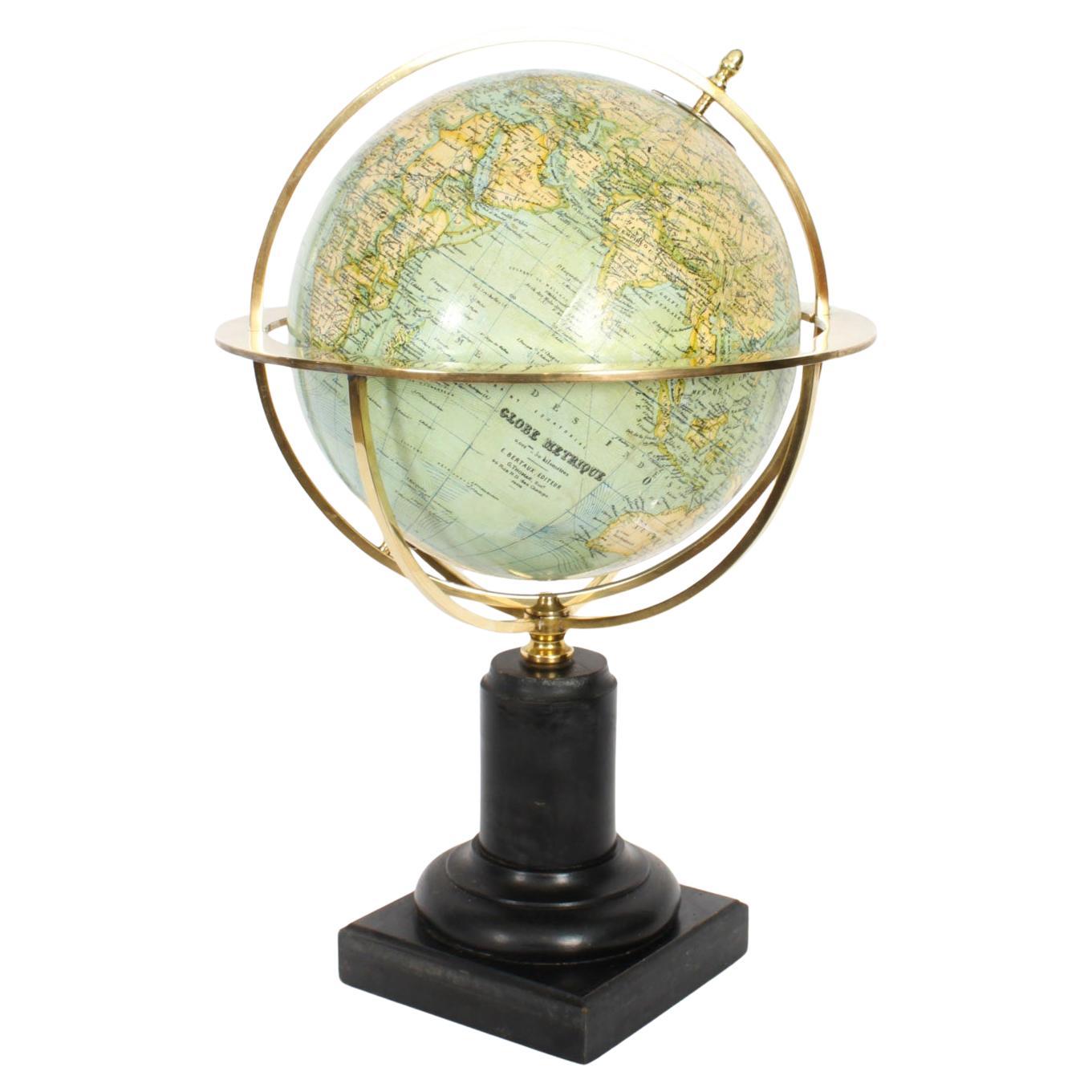 Antique Metrique Library Globe on Stand by G.Thomas, Paris Early 20th Century