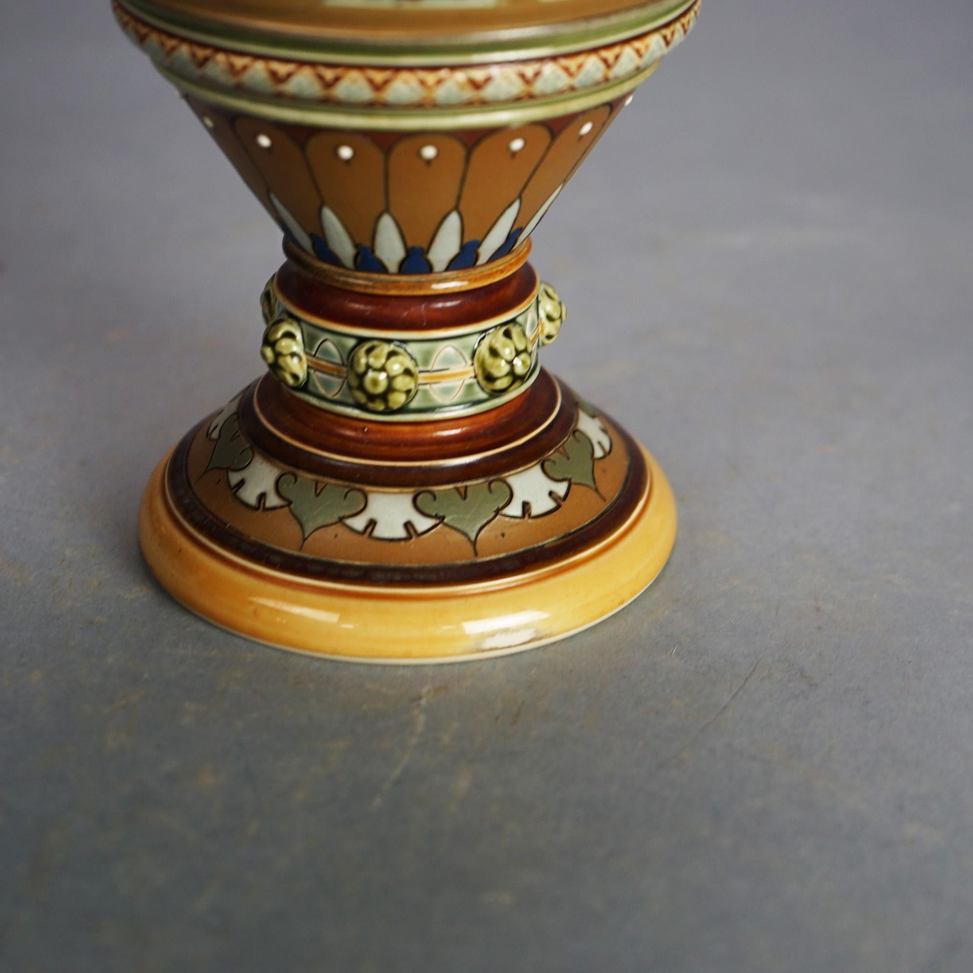 Antique Mettlach Neoclassical German Figural Cherub Decorated Pottery Vase C1900 3