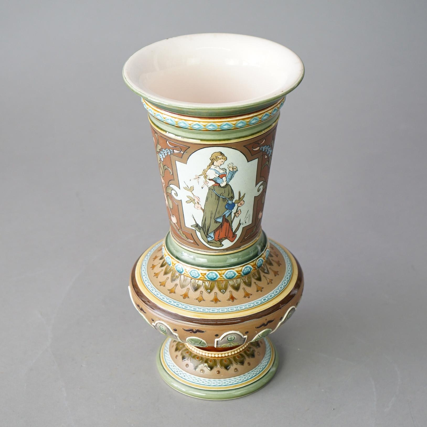 Poteries Vase ancien à portrait en poterie de Mettlach, 19ème siècle en vente