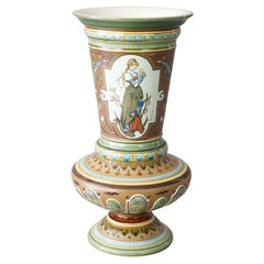Antique Mettlach Pottery Portrait Vase, 19th Century