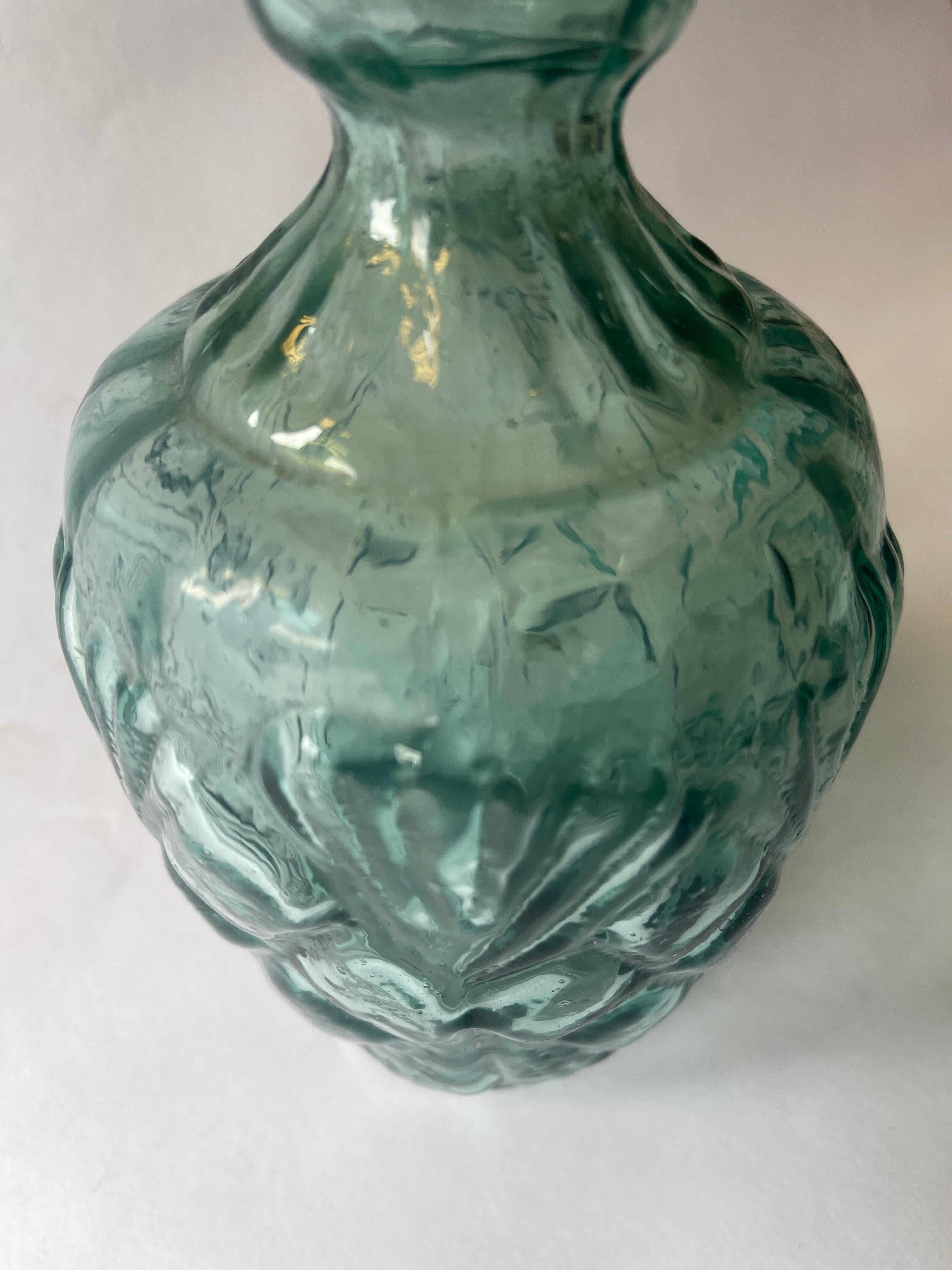 Antique Mexican Aquamarine Glass Water Bottle Vase For Sale 3