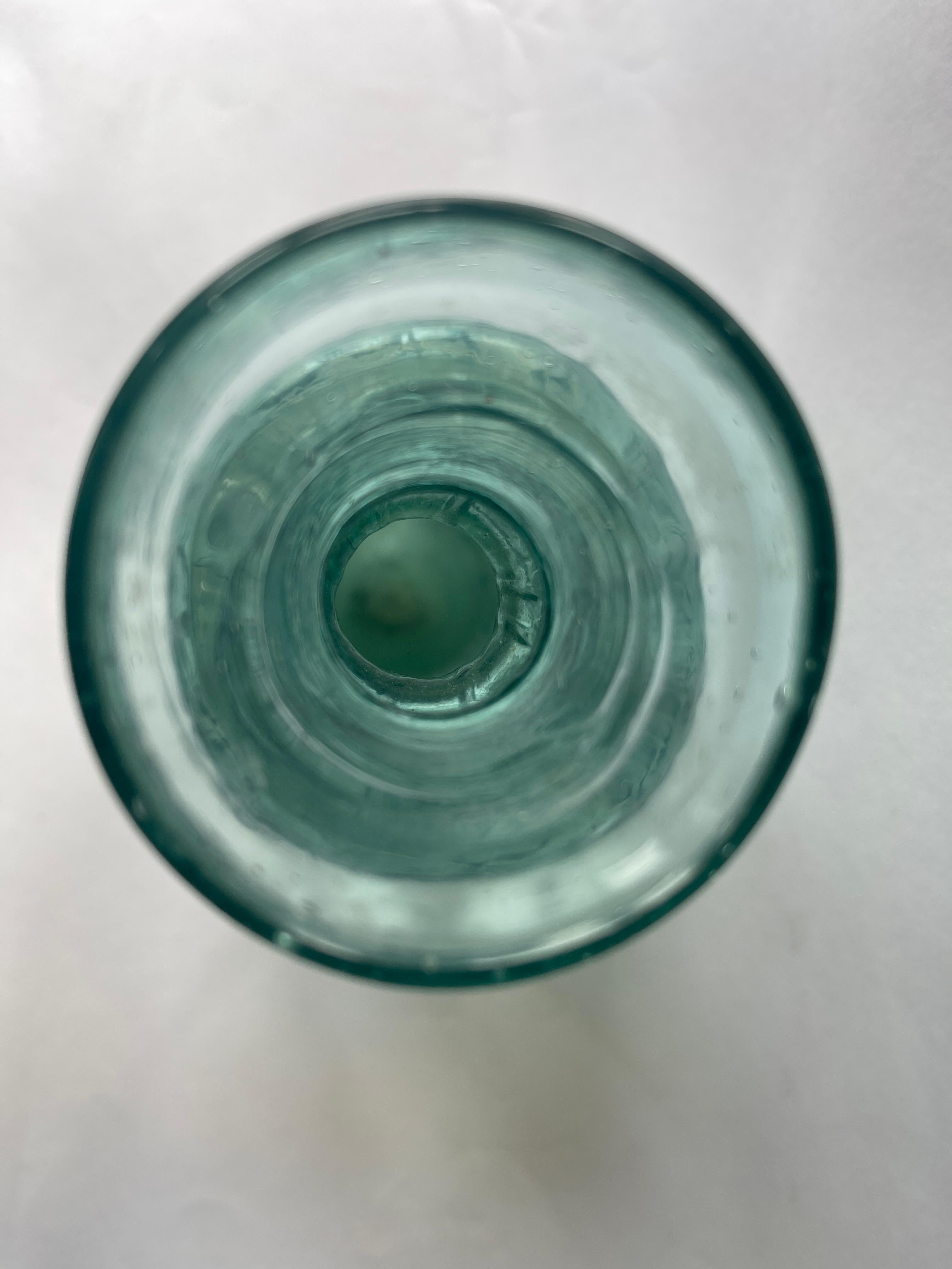 Molded Antique Mexican Aquamarine Glass Water Bottle Vase For Sale