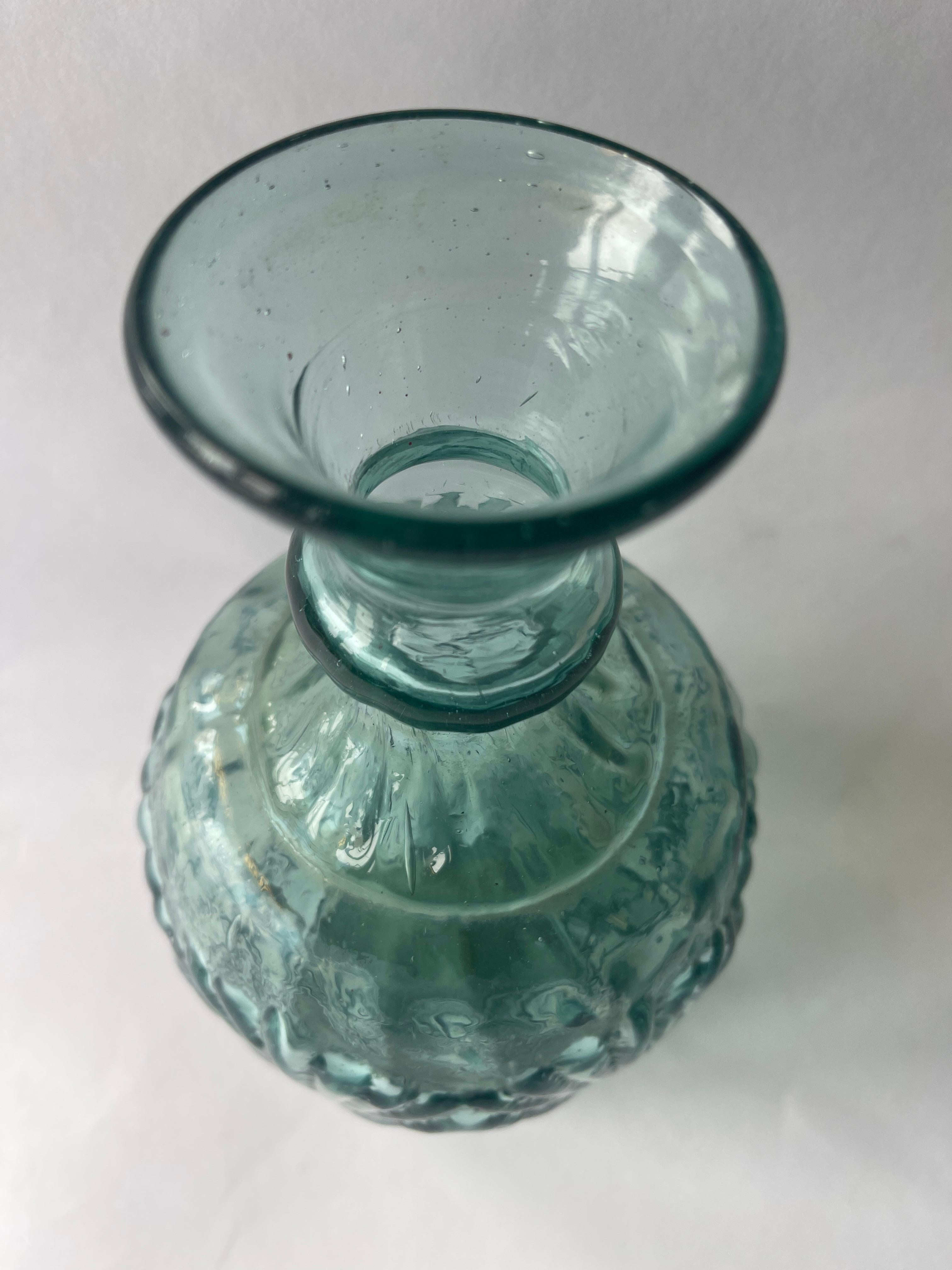 Antique Mexican Aquamarine Glass Water Bottle Vase In Good Condition For Sale In New York, NY