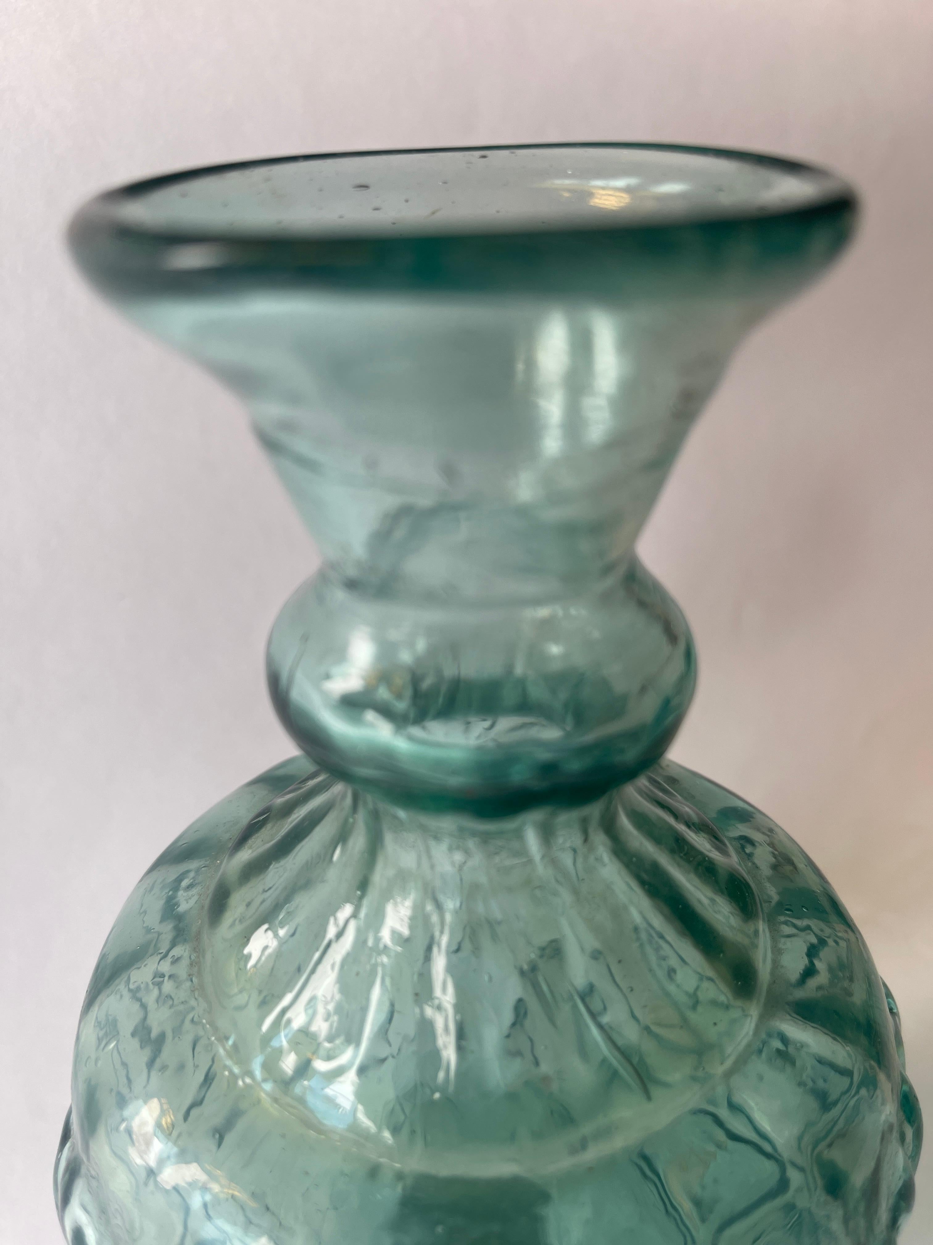 Art Glass Antique Mexican Aquamarine Glass Water Bottle Vase For Sale