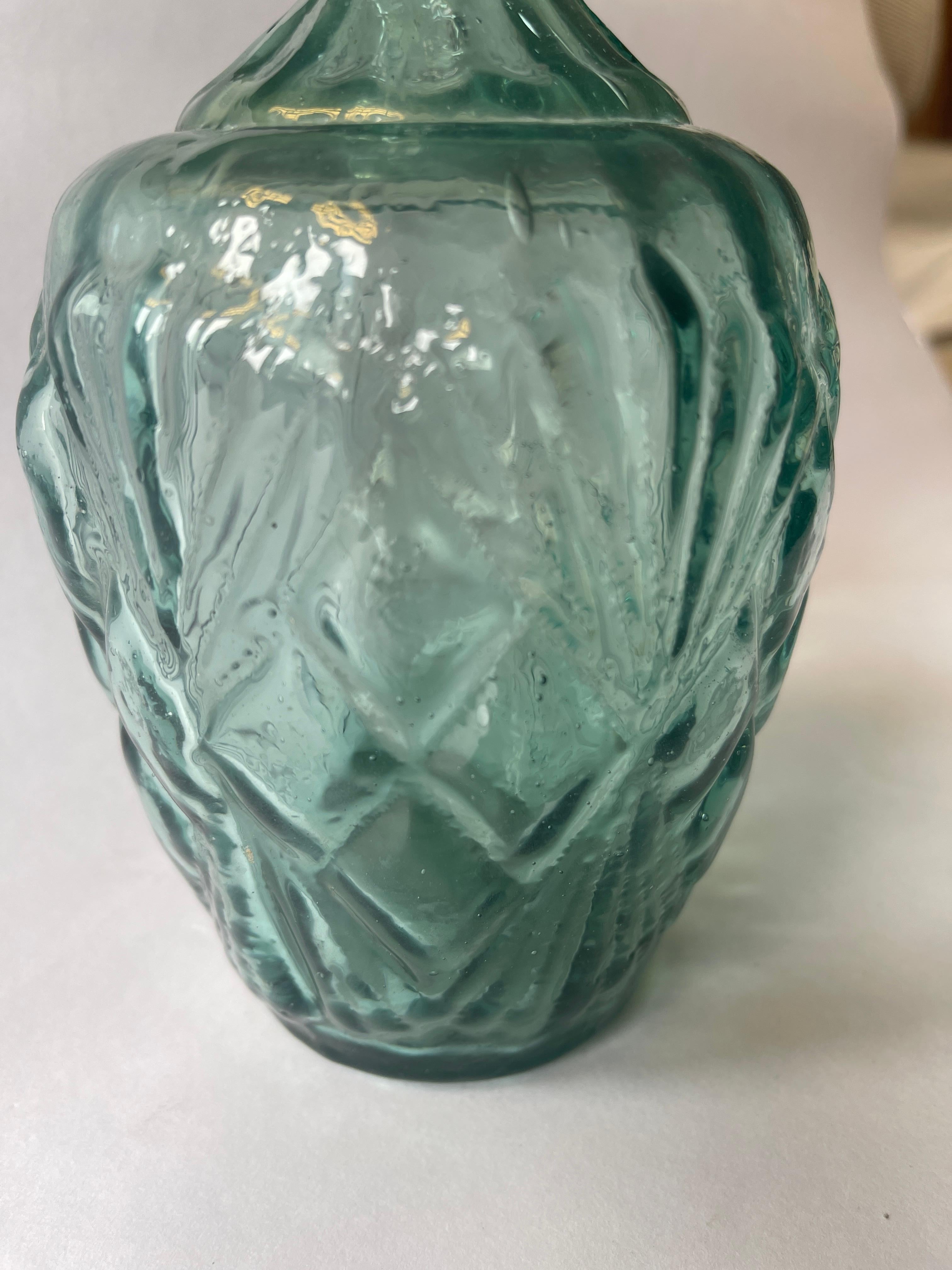 Antique Mexican Aquamarine Glass Water Bottle Vase For Sale 1