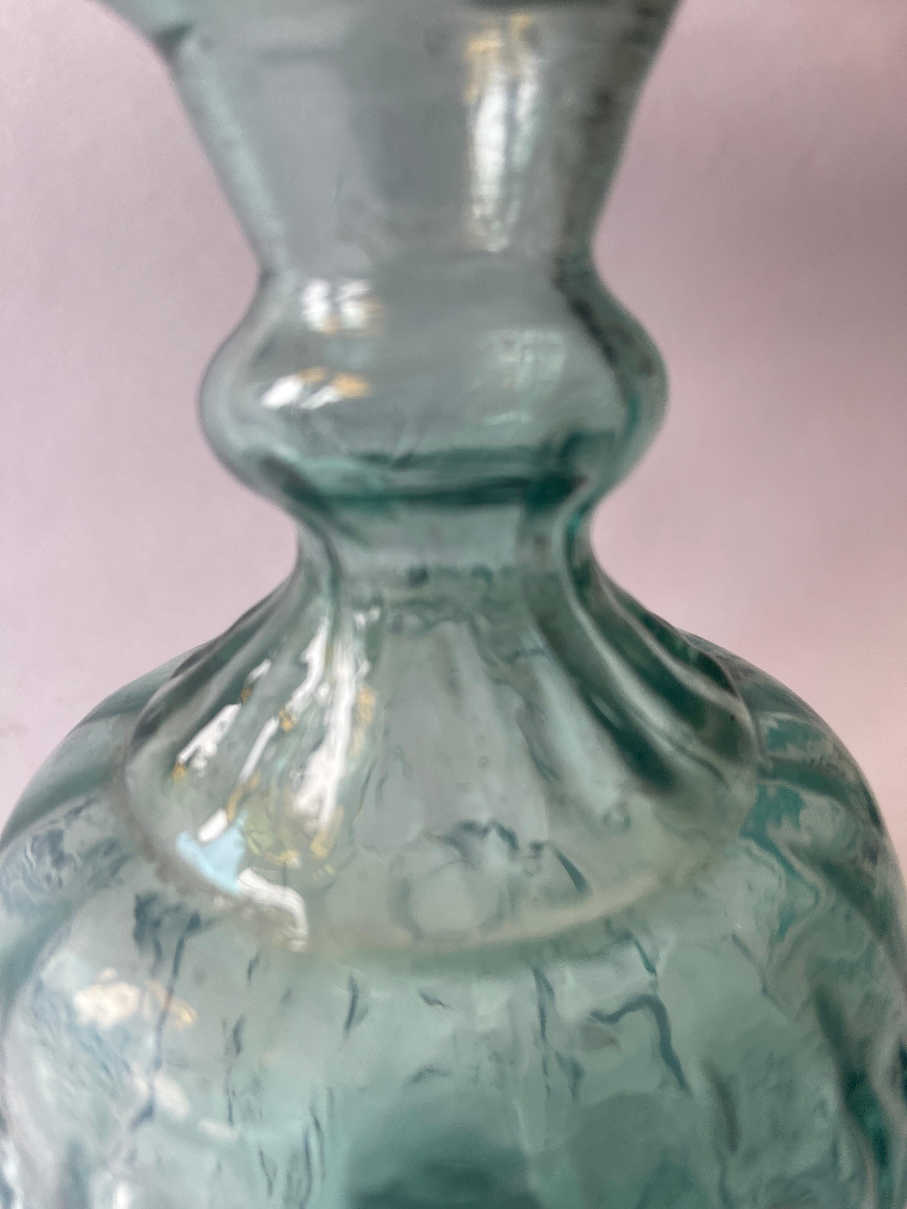 Antique Mexican Aquamarine Glass Water Bottle Vase For Sale 2